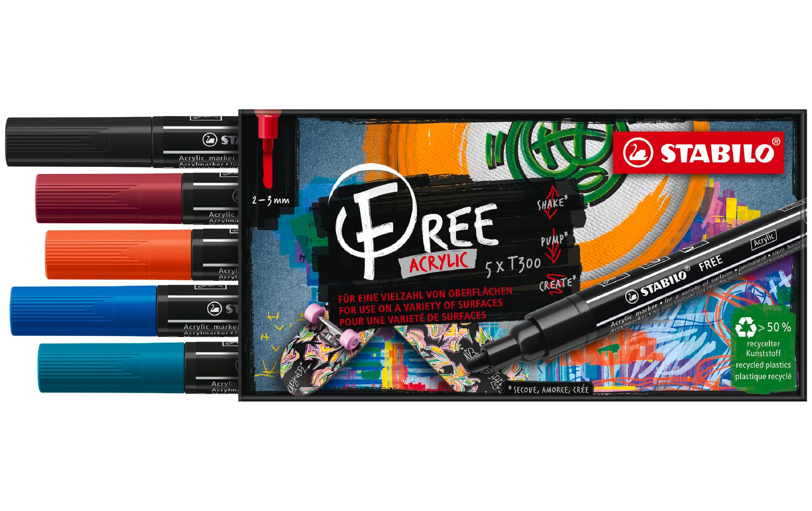 STABILO Acrylmarker Free Acrylic T300 Urban 5-Etui STABILO Acrylmarker Free Acrylic T300 Urban 5-Etui
