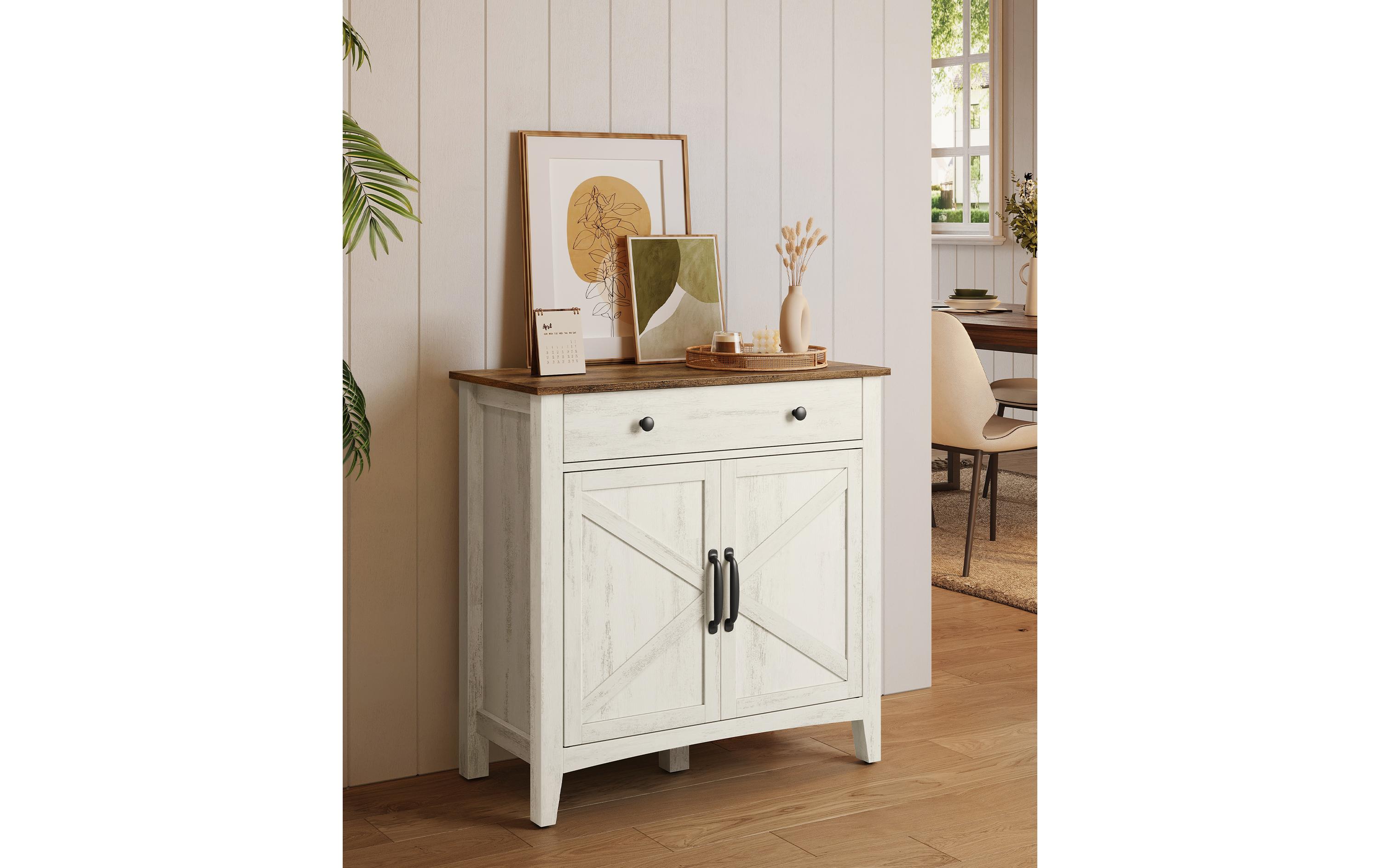 VASAGLE Kommode 80 x 80 cm, Beige/Weiss