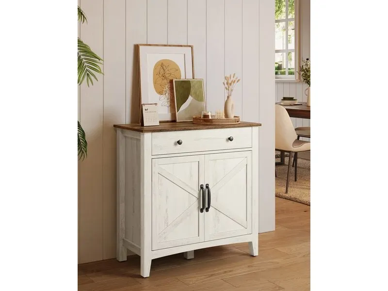 VASAGLE Kommode 80 x 80 cm, Beige/Weiss