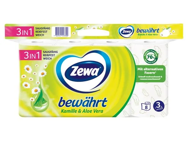 Zewa Toilettenpapier Bewährt Kamille mit Strohzellstoff 8 Rollen