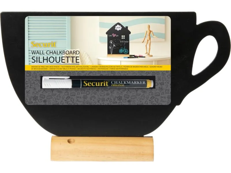 Securit Tischkreidetafel Silhouette Cup Hellbraun/Schwarz Securit Tischkreidetafel Silhouette Cup Hellbraun/Schwarz