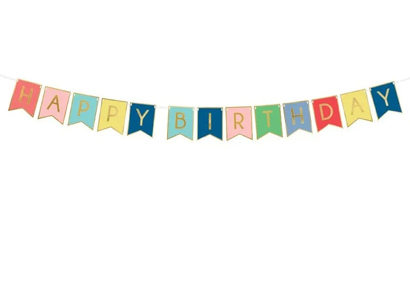 Partydeco Girlande Happy Birthday farbig, 15 x 175 cm