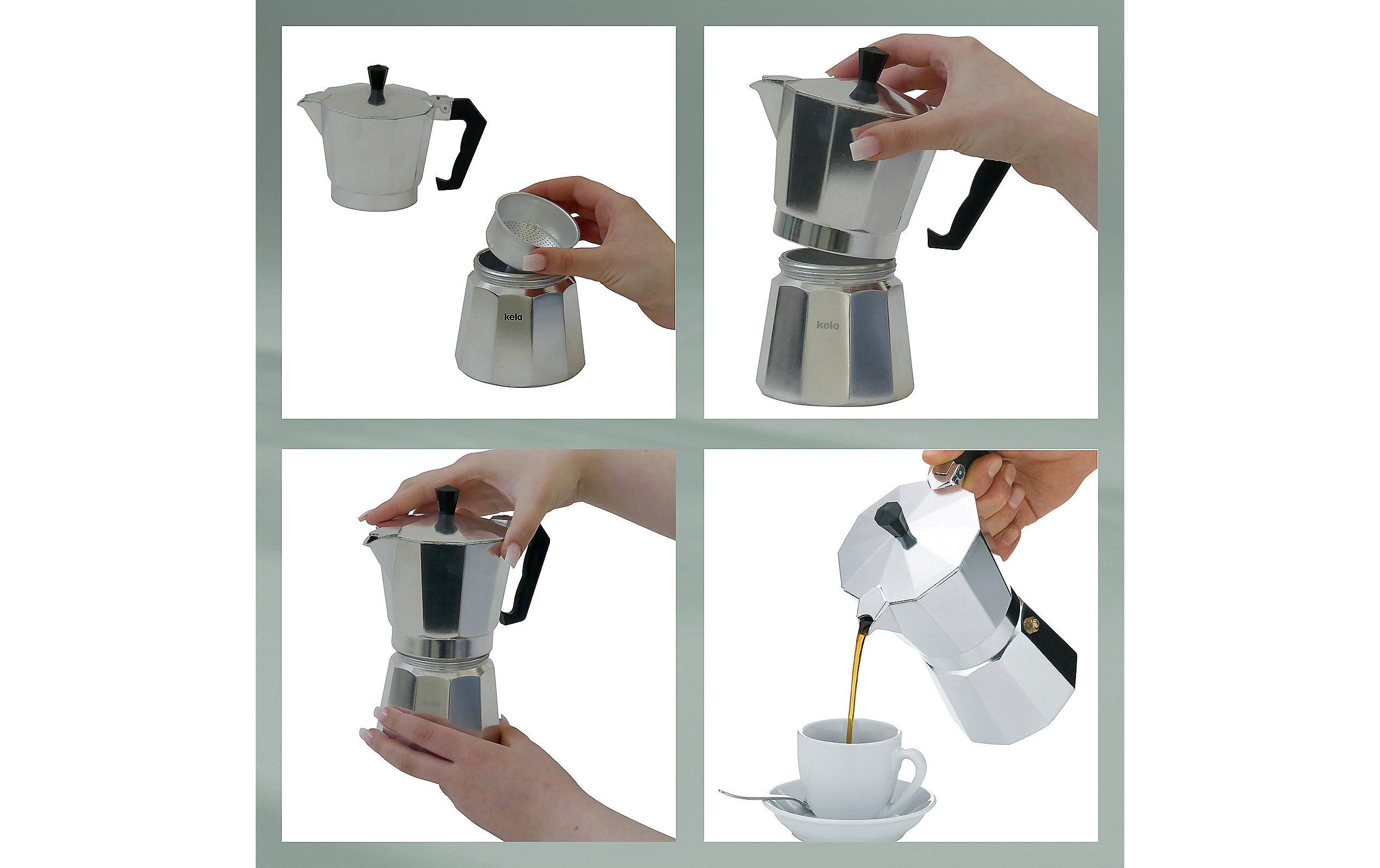 Kela Espressokocher Italia 9 Tassen, Silber
