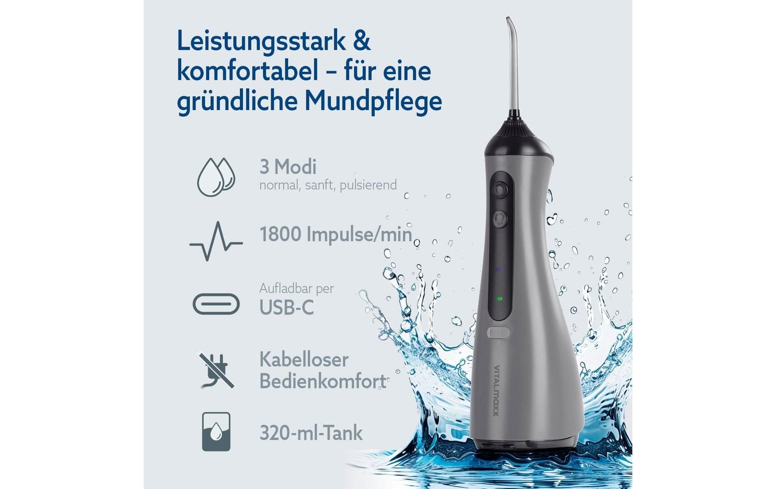 VITALmaxx Munddusche mit 8 Aufsätzen, Anthrazit