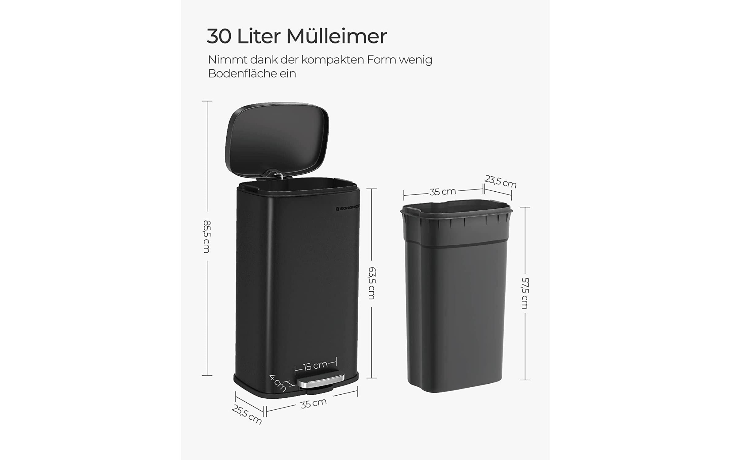 Songmics Abfalleimer 30 l, Grau