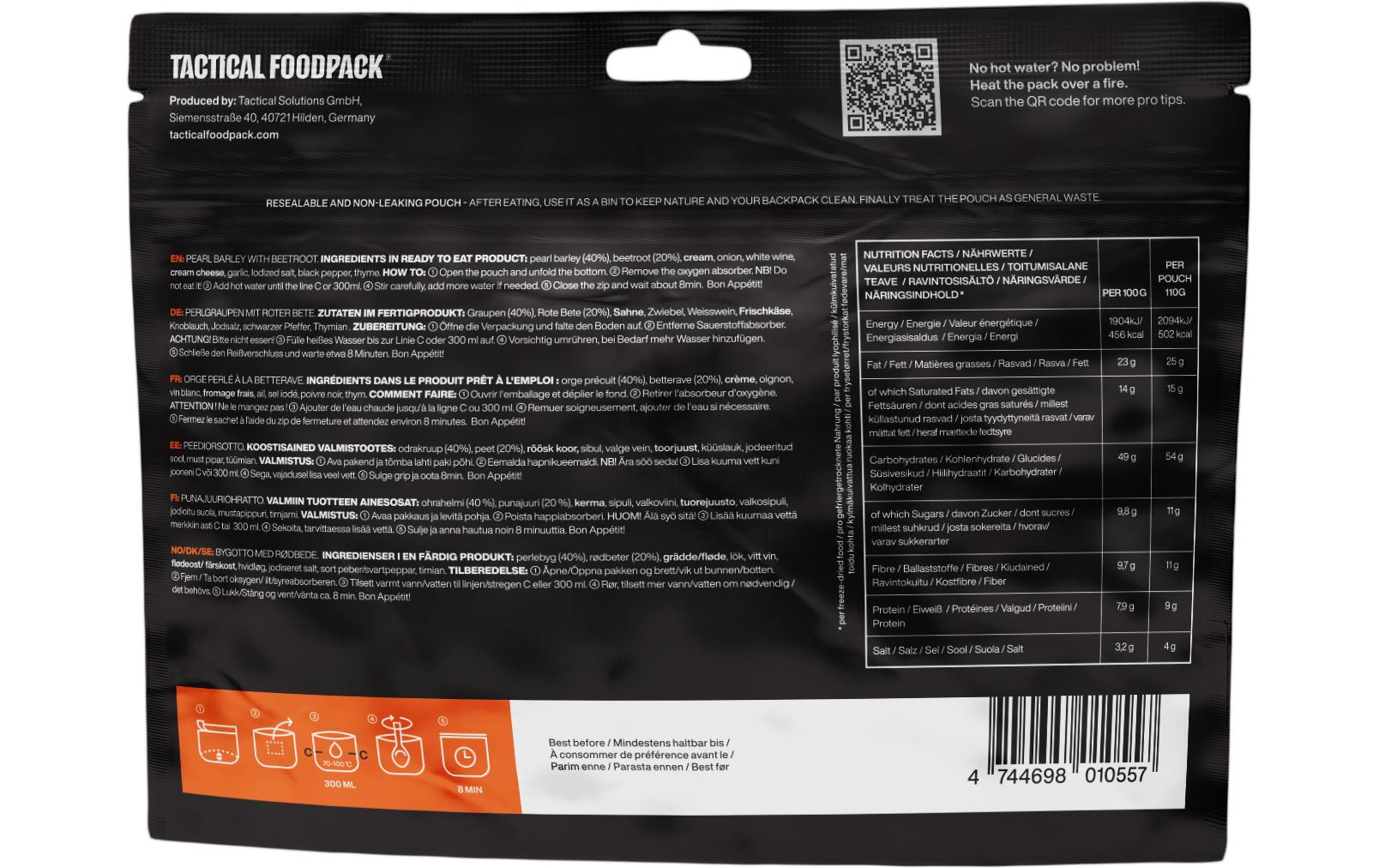 Tactical Foodpack Hauptgericht Perlgraupen mit Roter Bete