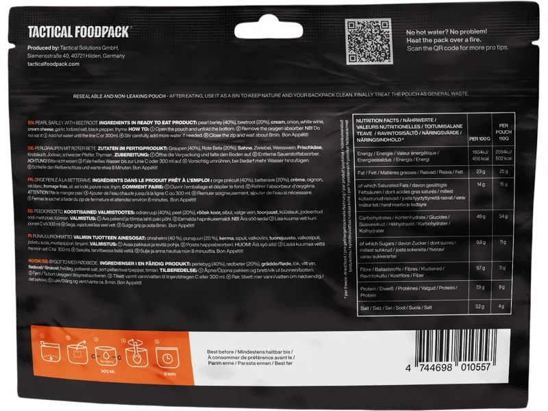 Tactical Foodpack Hauptgericht Perlgraupen mit Roter Bete Tactical Foodpack Hauptgericht Perlgraupen mit Roter Bete