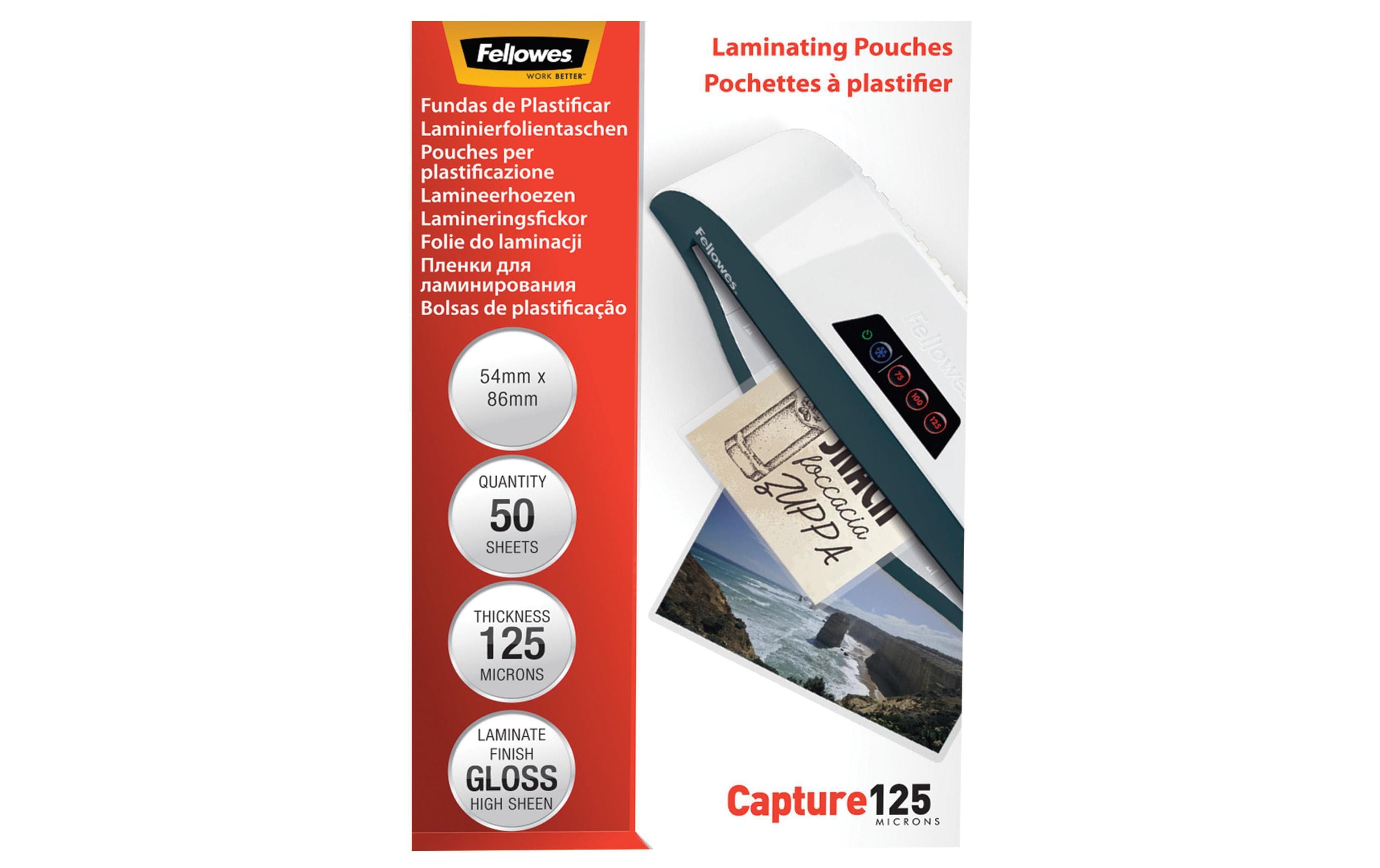 Fellowes Laminierfolie 5.4 x 8.6 mm, 125 µm, 50 Stück, Glänzend Fellowes Laminierfolie 5.4 x 8.6 mm, 125 µm, 50 Stück, Glänzend