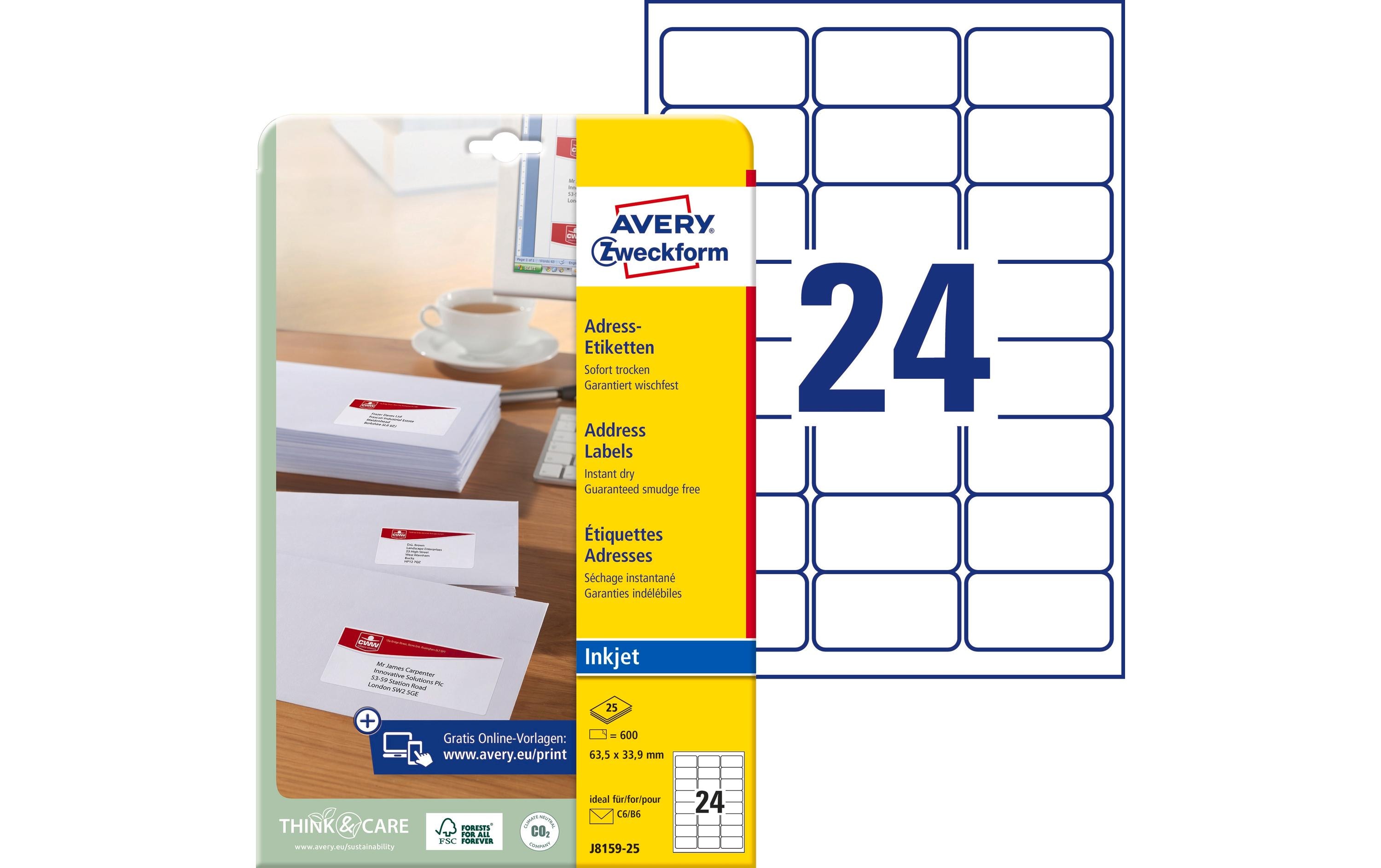 Avery Zweckform Adressetiketten 63.5 x 33.9 mm, 25 Blatt Avery Zweckform Adressetiketten 63.5 x 33.9 mm, 25 Blatt