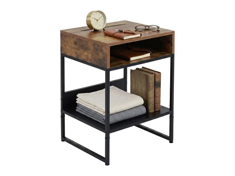 relaxdays Nachttisch 40 x 40 cm, Schwarz/Braun relaxdays Nachttisch 40 x 40 cm, Schwarz/Braun