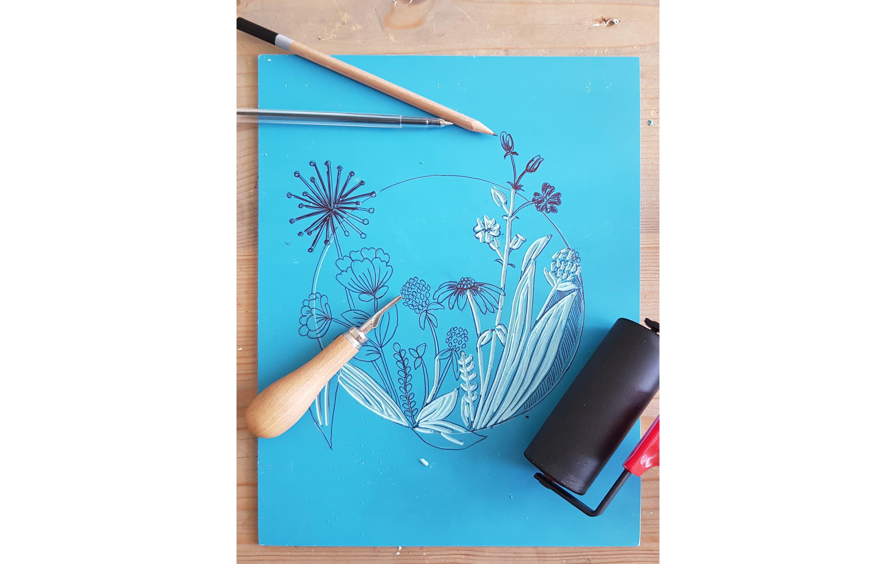 Talens Stempel Zubehör Linolschnittplatte 10 x 15 cm, Blau