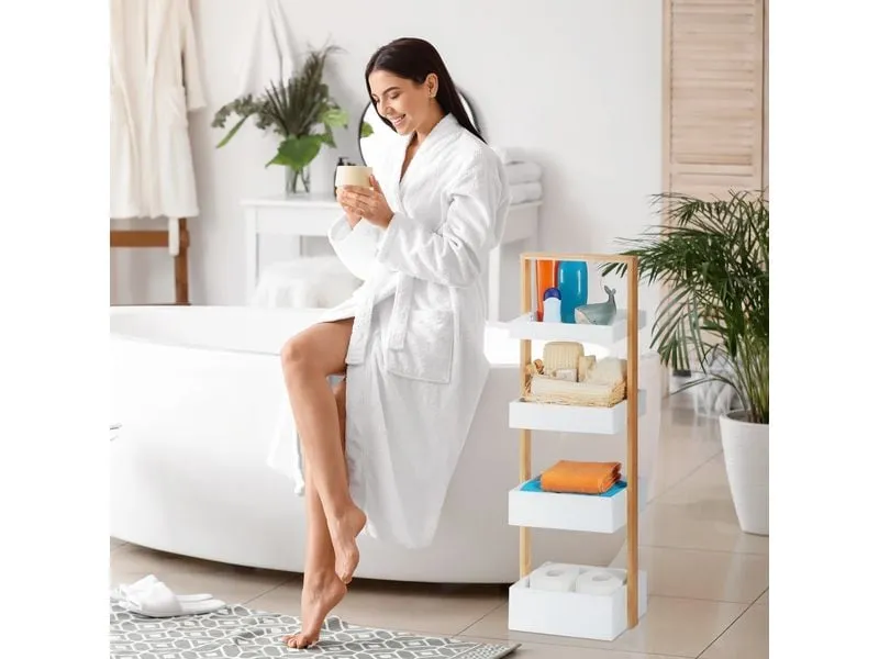relaxdays Badregal 30 x 88 cm, Weiss/Braun