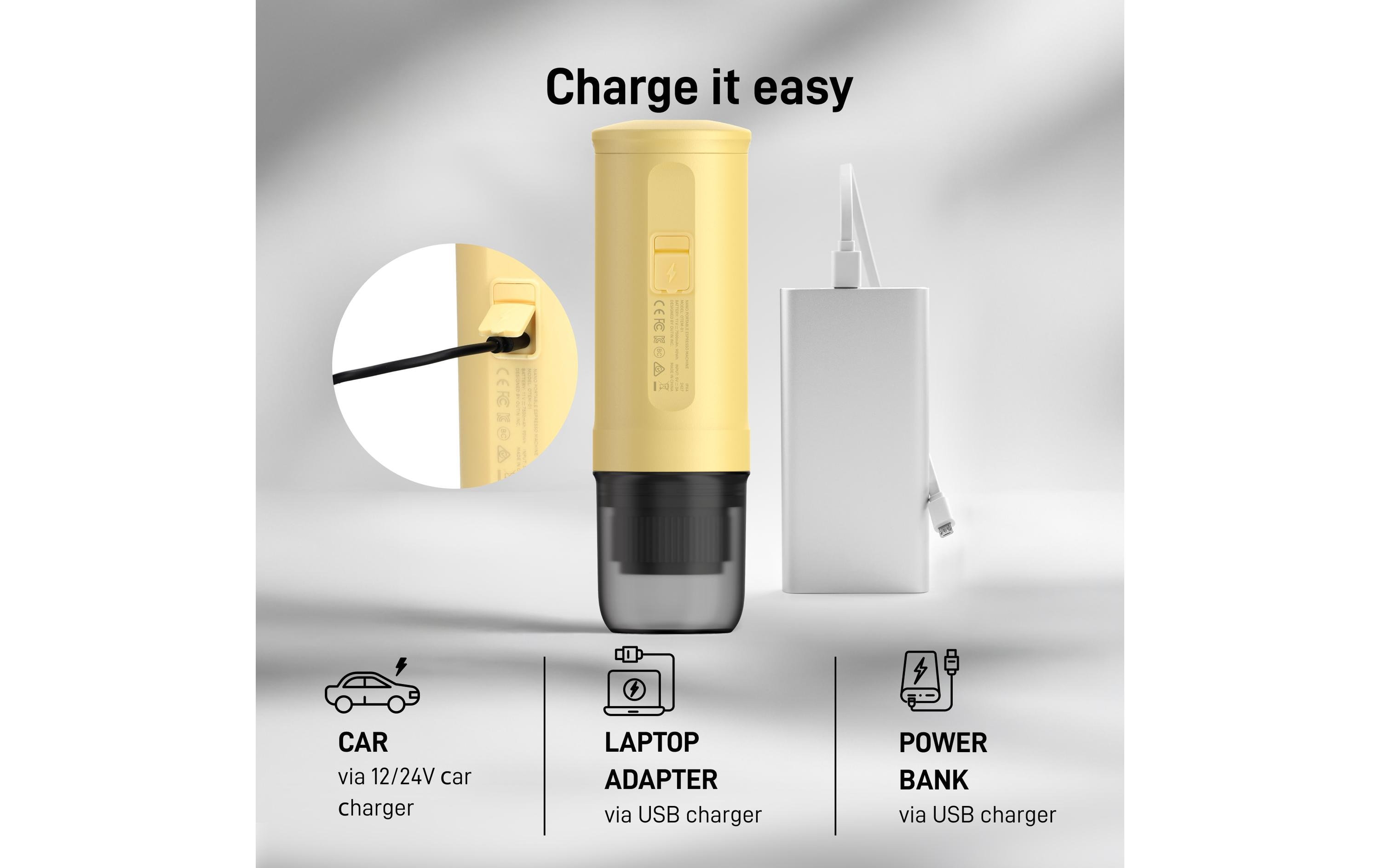 OUTIN Reisekaffeemaschine Nano Kapseln, Gelb