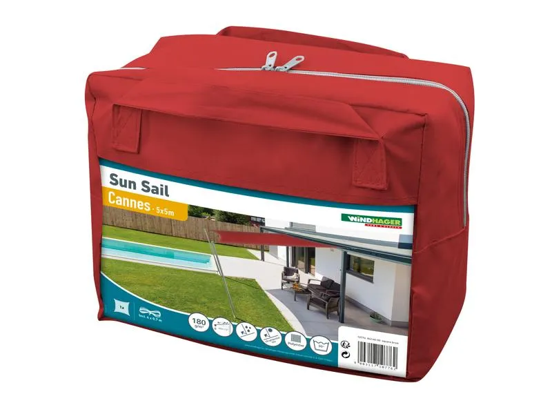Windhager Sonnensegel Cannes, 5 x 5 m, Eckig, Rot Windhager Sonnensegel Cannes, 5 x 5 m, Eckig, Rot