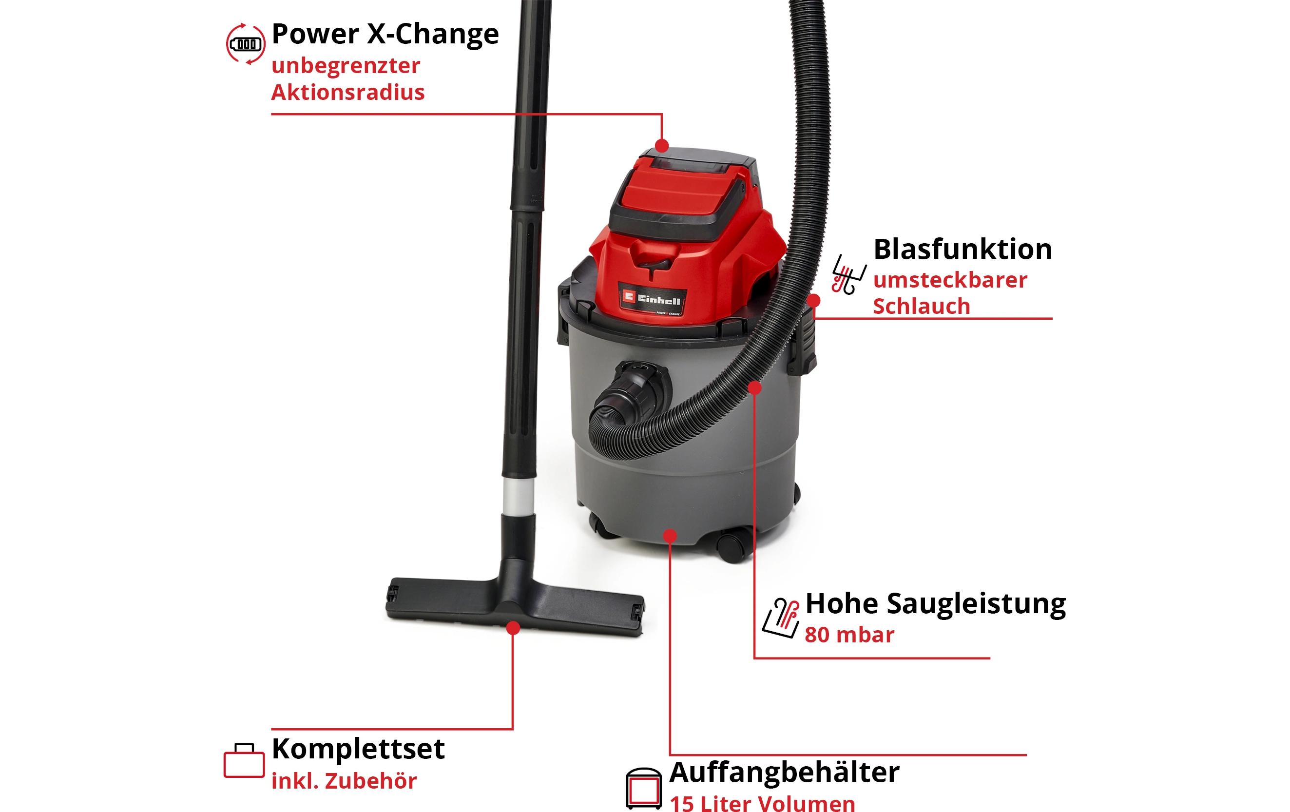 Einhell Akku-Nass-/Trockensauger TC-VC 18/15 Li-Solo