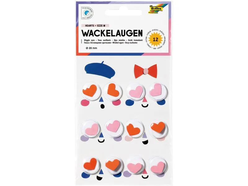 Folia Wackelaugen Hearts, Ø 20 mm, 12 Stück Folia Wackelaugen Hearts, Ø 20 mm, 12 Stück