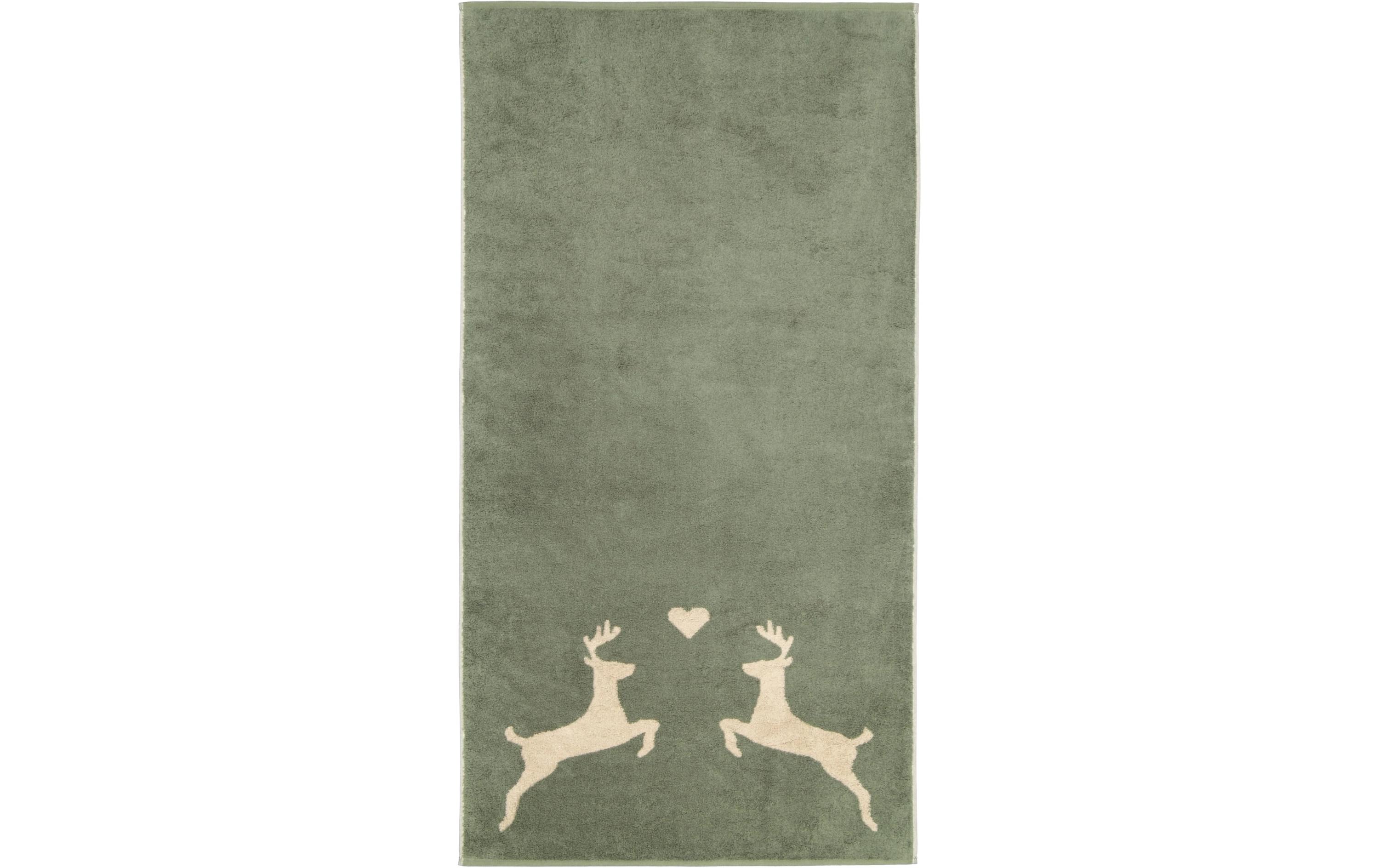 Cawö Duschtuch Alpenchic Edition Hirsch 70 x 140 cm, Beige/Grün