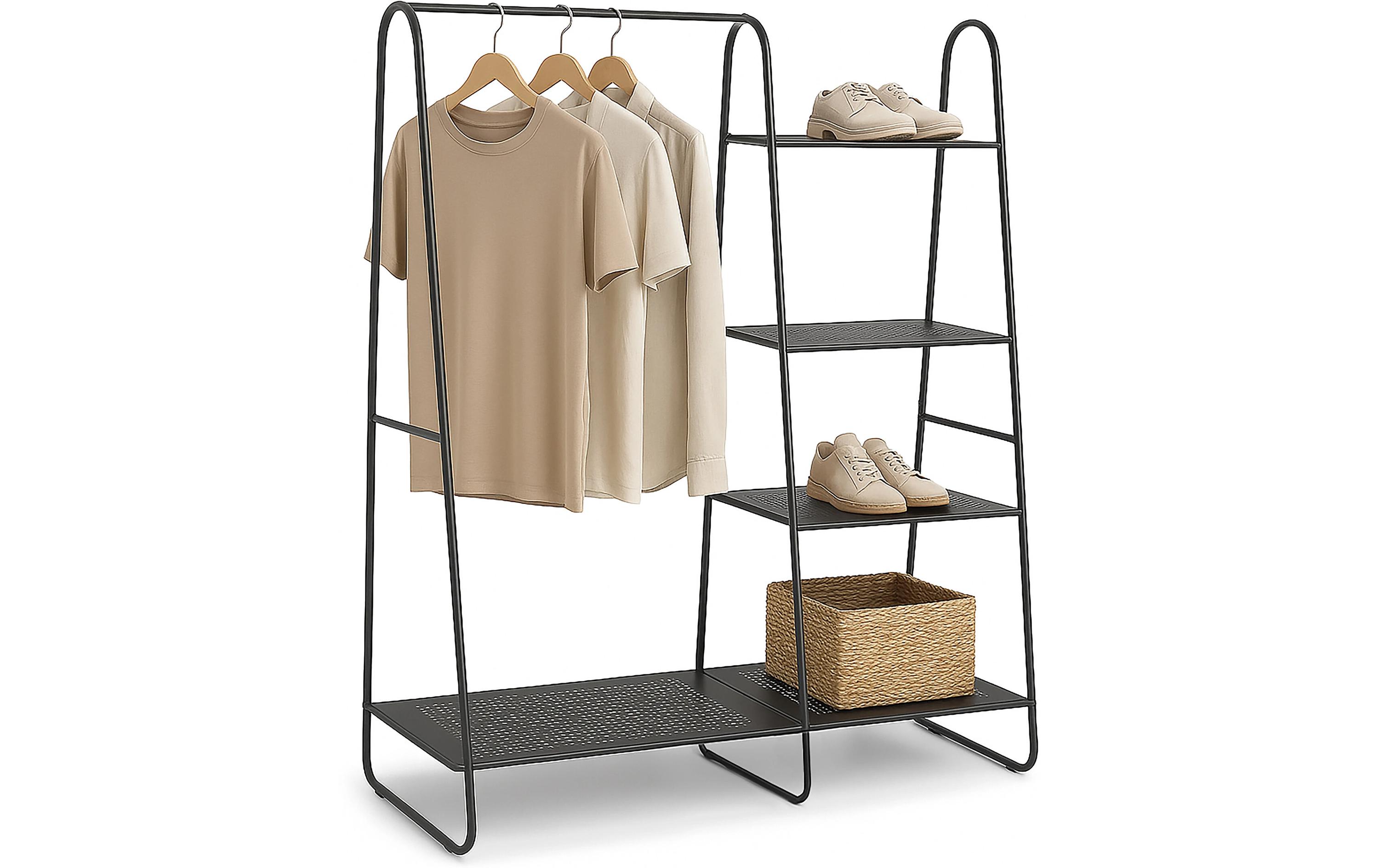 relaxdays Garderobenständer mit 5 Böden, Schwarz