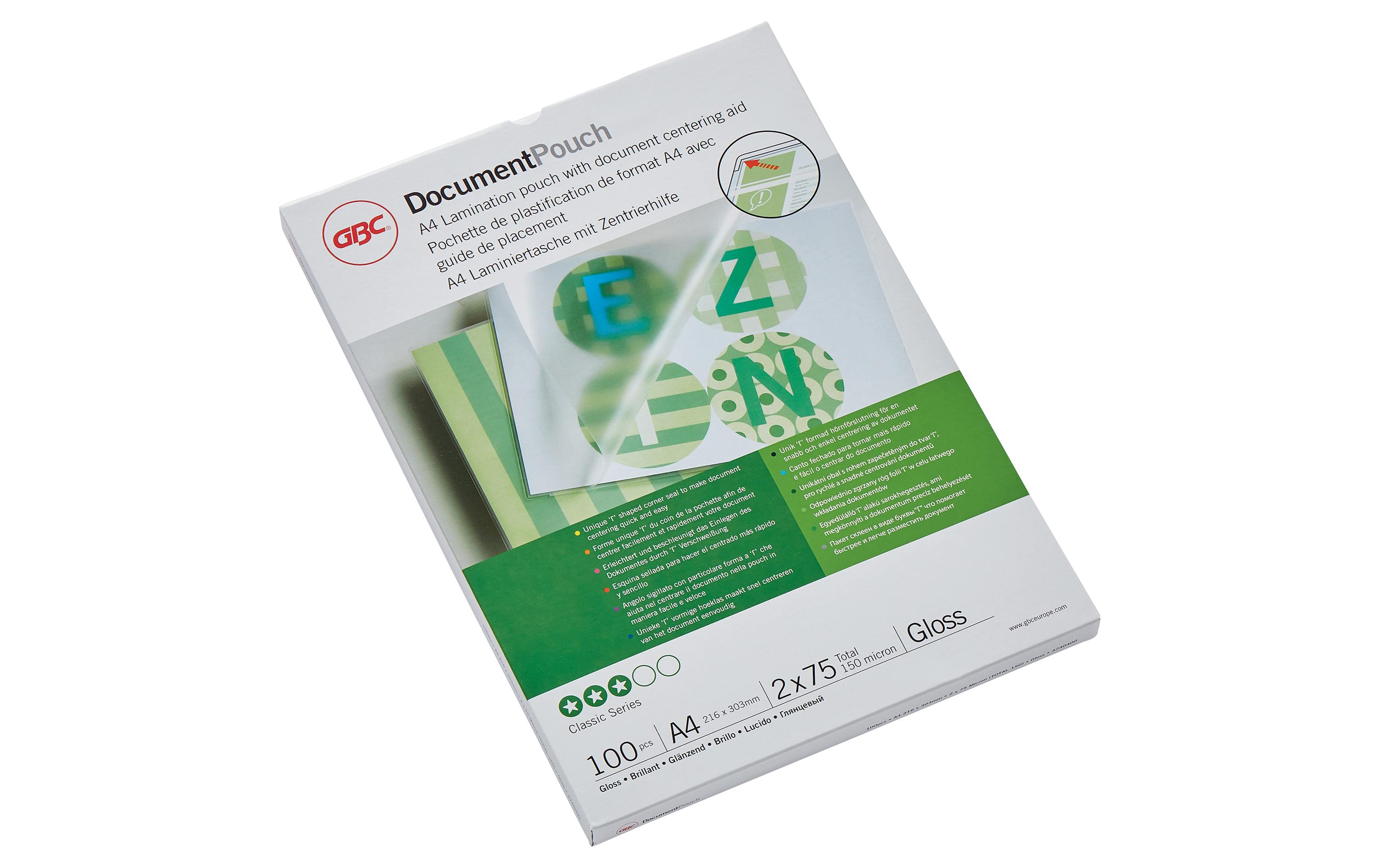 GBC Laminierfolie A4, 100 Stück, Glänzend GBC Laminierfolie A4, 100 Stück, Glänzend