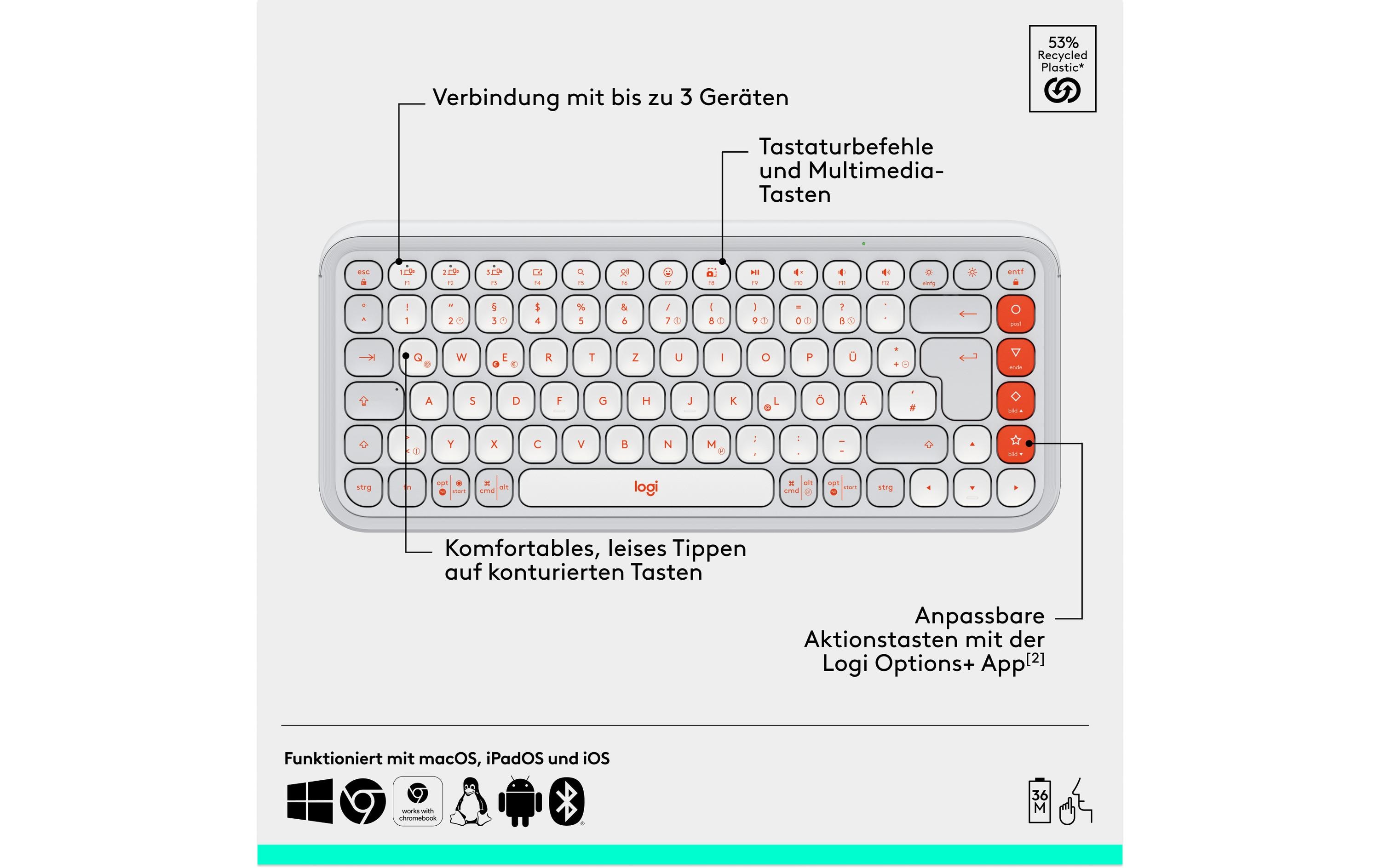 Logitech Tastatur-Maus-Set POP Icon Combo Off-white