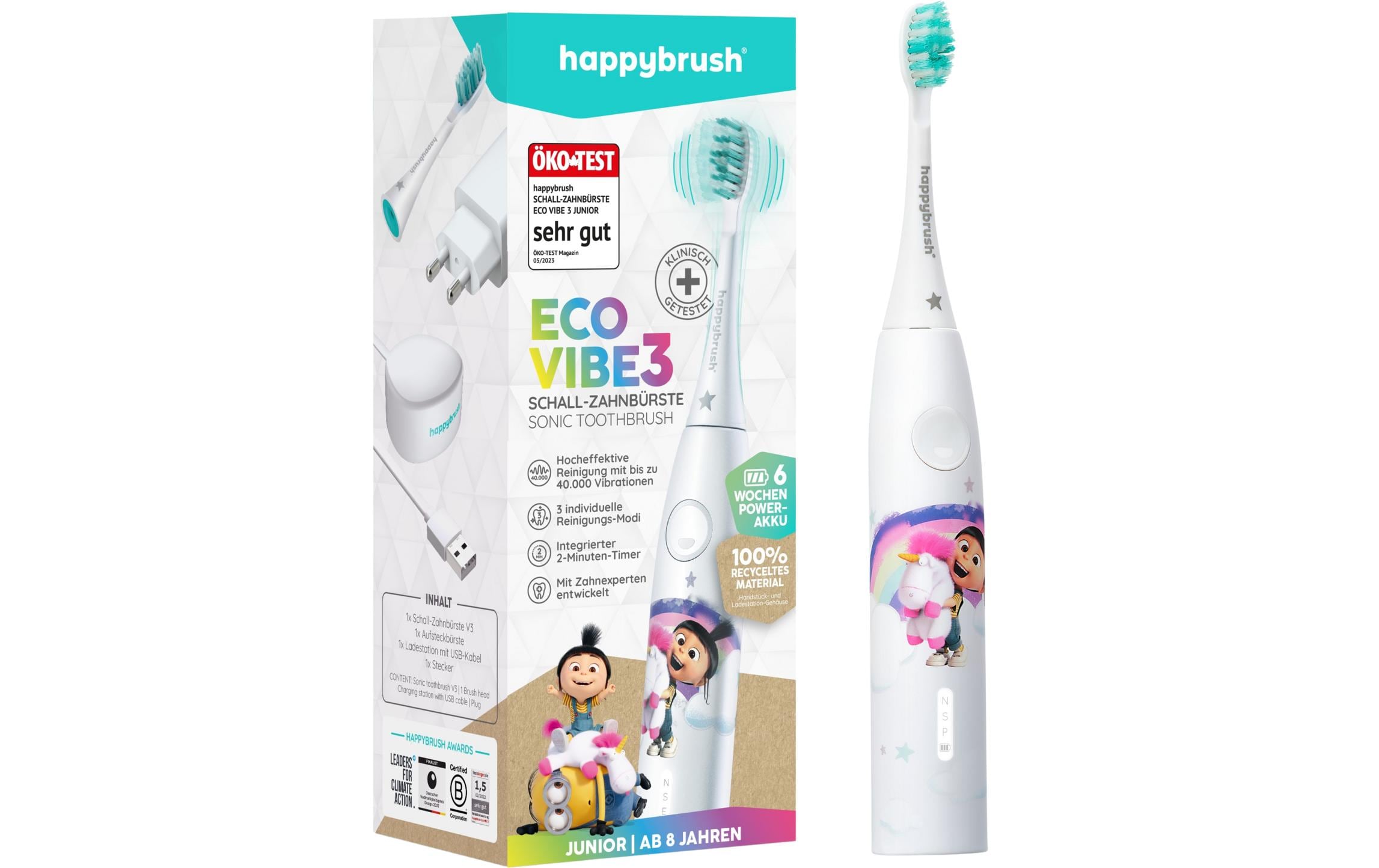 happybrush Schallzahnbürste StarterKit Eco Vibe V3 Agnes Weiss
