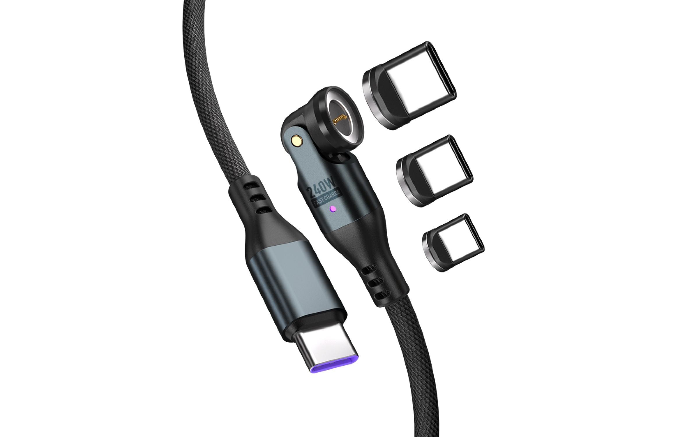 4smarts USB-C 540° Magnetkabel-Set GravityCord 240 W, 1.8 m, Schwarz