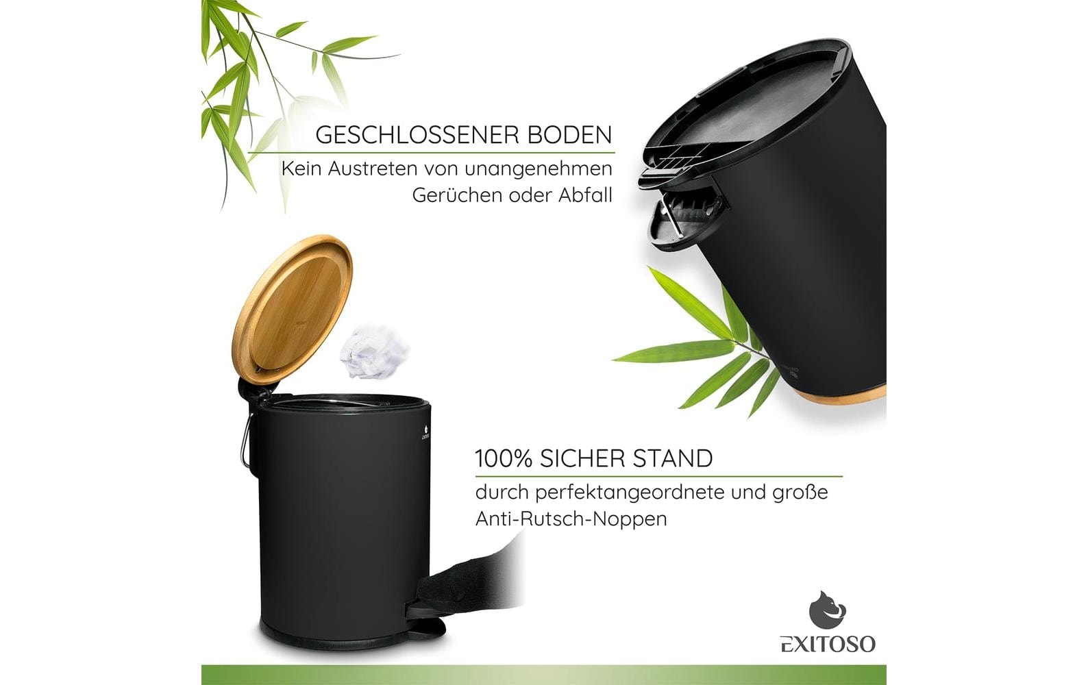 Exitoso Tretmülleimer mit Softclose-Deckel 3 l, Schwarz