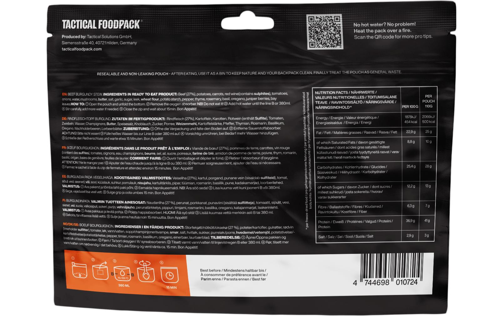 Tactical Foodpack Hauptgericht Rindfleisch-Burgunder-Eintopf Tactical Foodpack Hauptgericht Rindfleisch-Burgunder-Eintopf