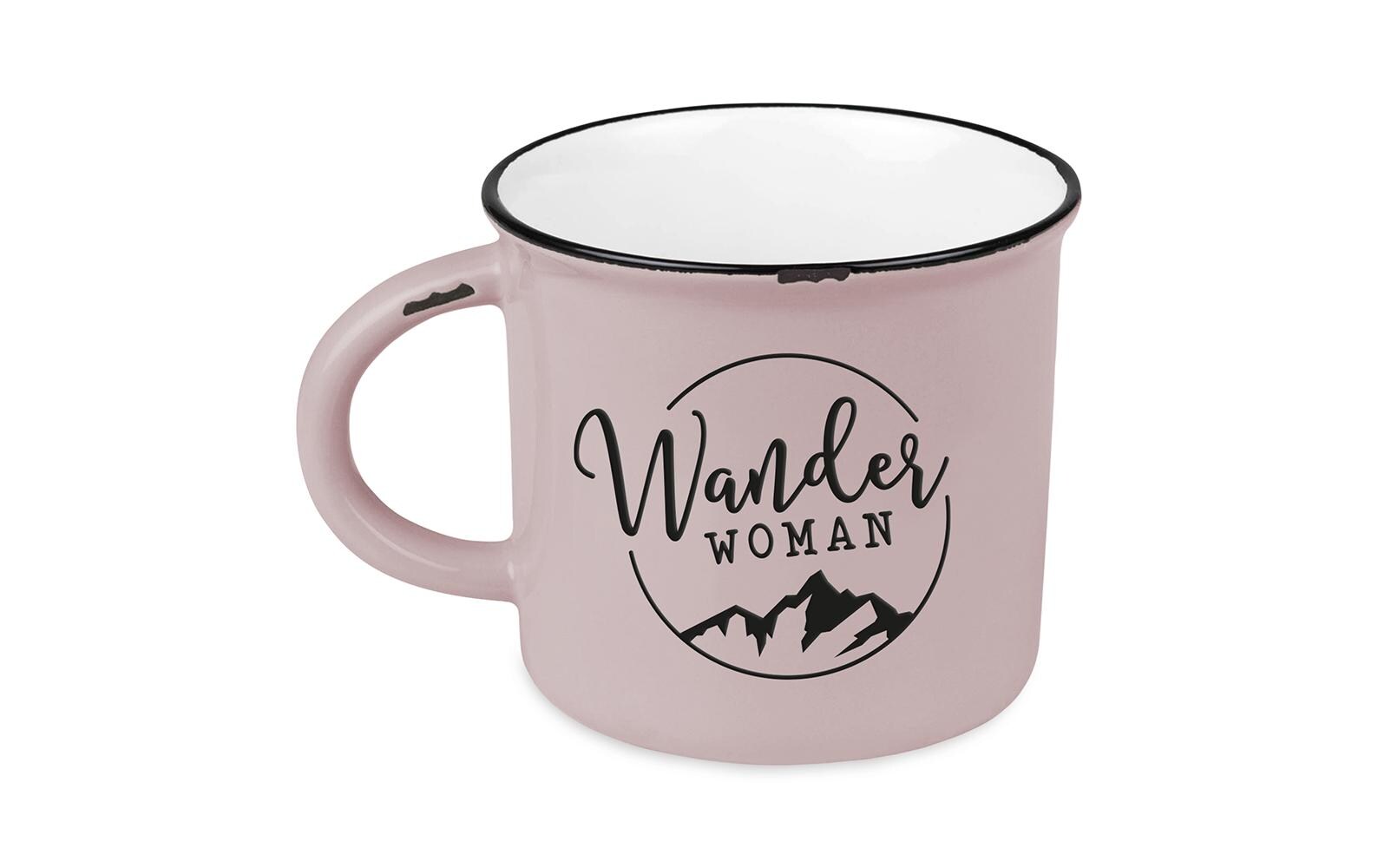 Grafik Werkstatt Vintage Becher Bergglück, Wanderwoman