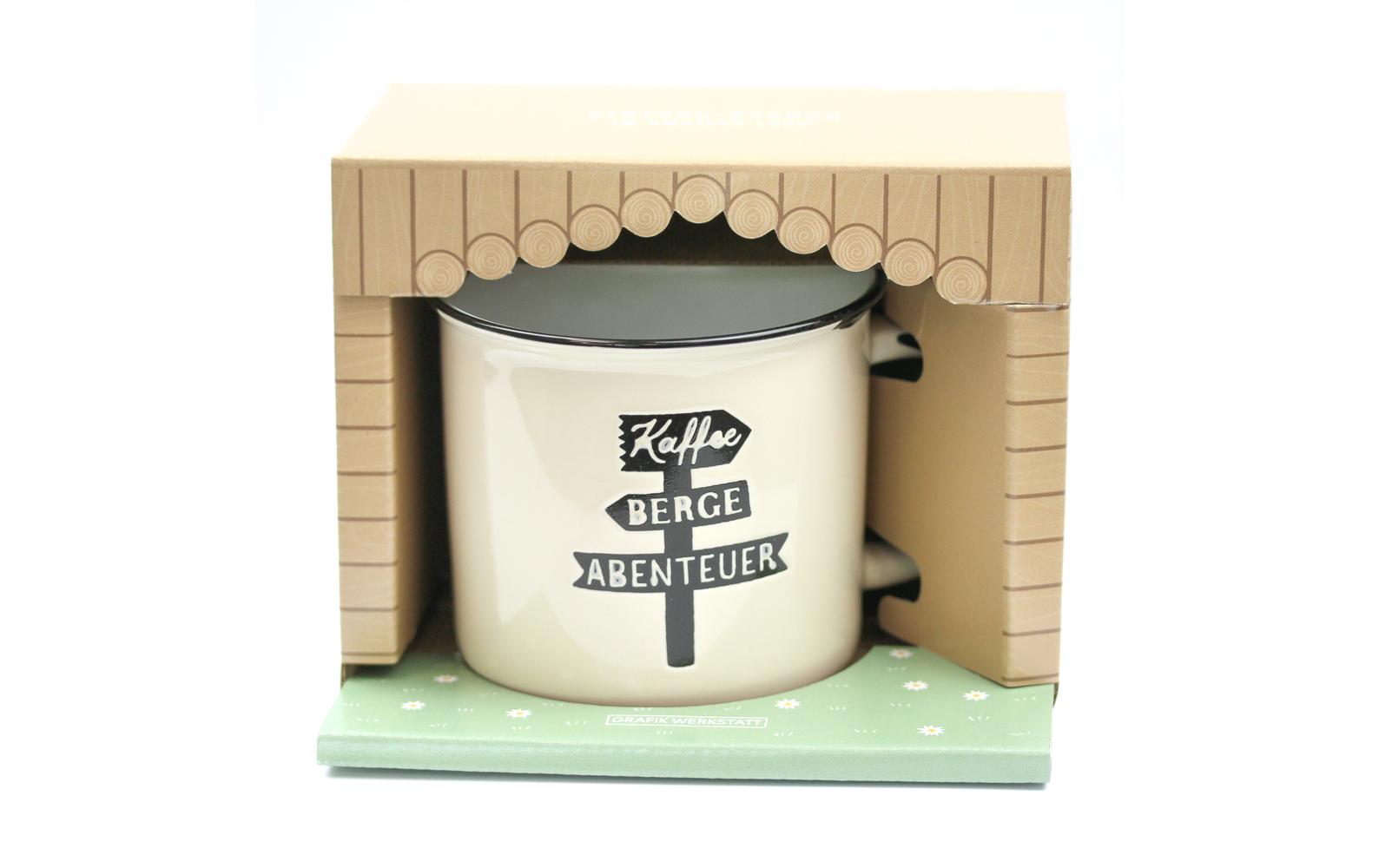 Grafik Werkstatt Vintage Becher Bergglück, Kaffee, Berge, Abenteuer