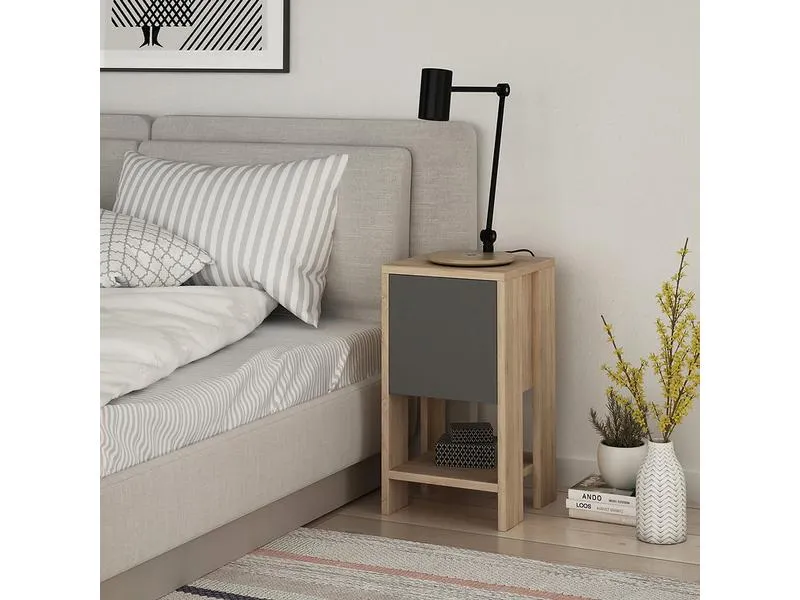 Woody Fashion Nachttisch Ema 30 x 55 x 30 cm, Anthrazit/Nature Woody Fashion Nachttisch Ema 30 x 55 x 30 cm, Anthrazit/Nature