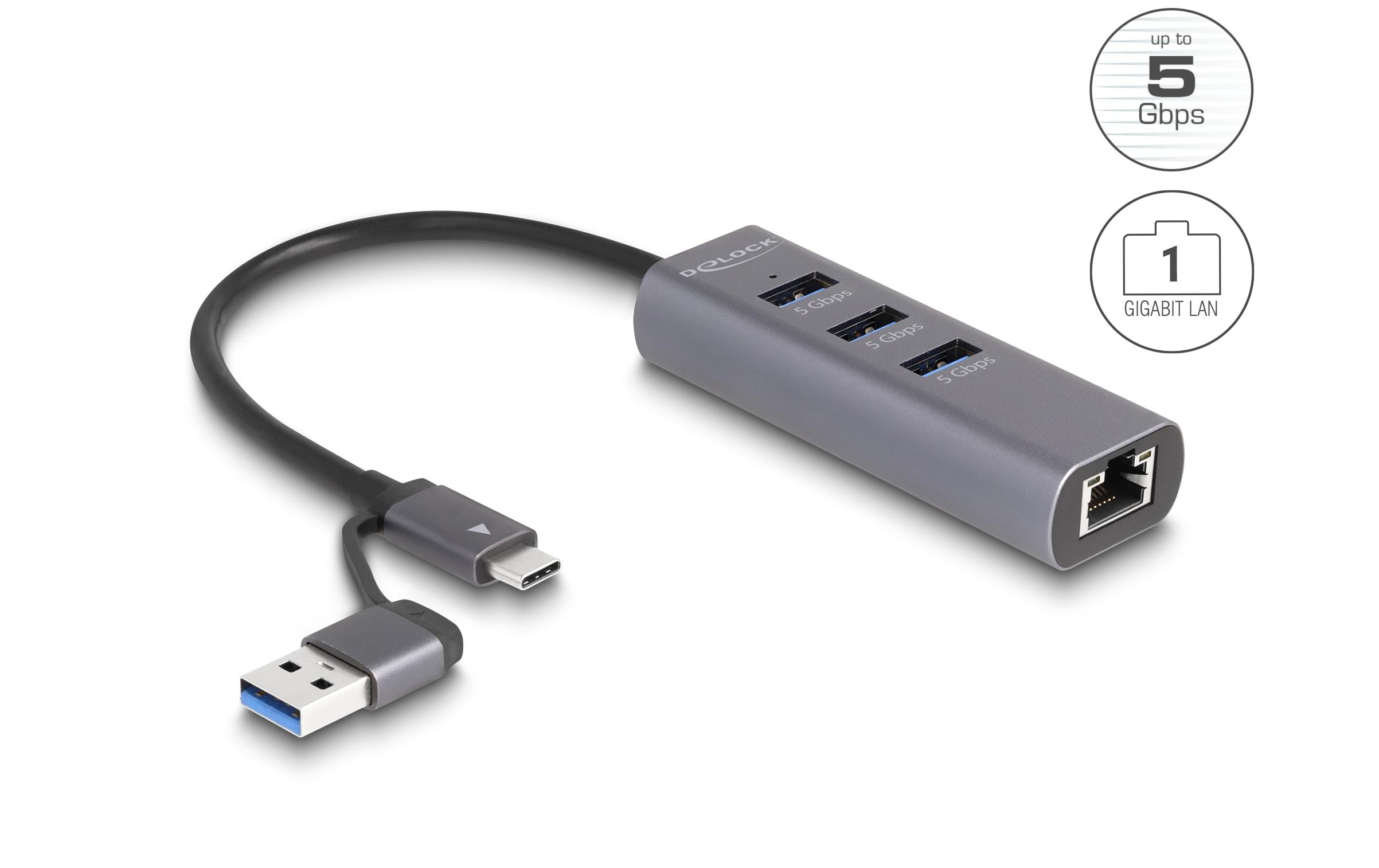 Delock Netzwerk-Adapter 5 Gbps USB Typ-A/USB Typ-C Delock Netzwerk-Adapter 5 Gbps USB Typ-A/USB Typ-C