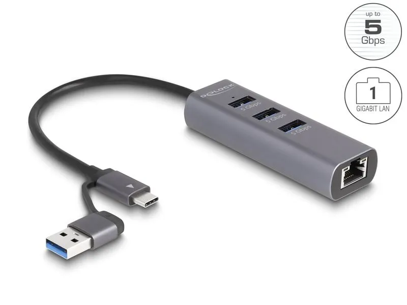 Delock Netzwerk-Adapter 5 Gbps USB Typ-A/USB Typ-C Delock Netzwerk-Adapter 5 Gbps USB Typ-A/USB Typ-C