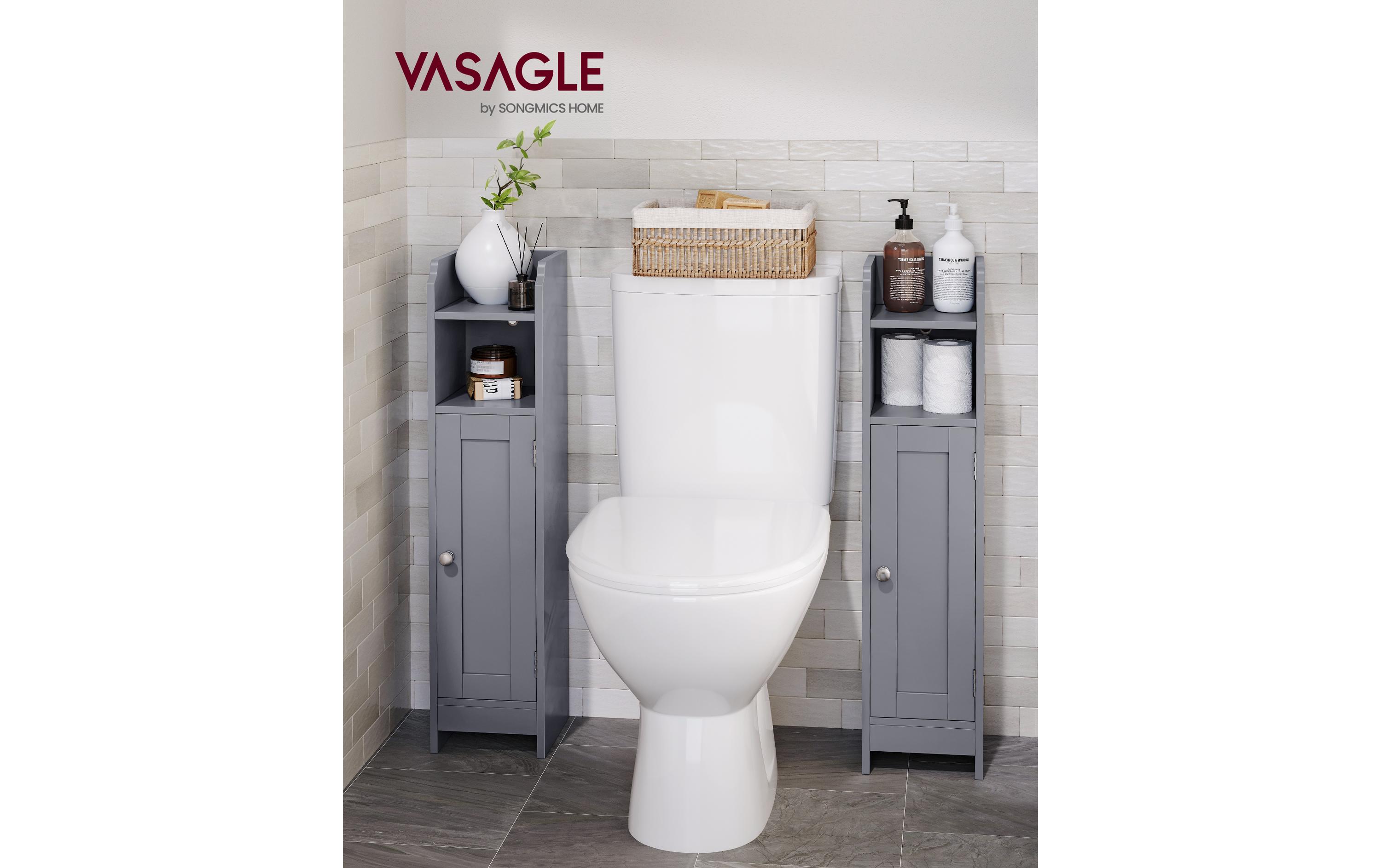 VASAGLE Badezimmer-Schrank 18 x 80 cm, Grau