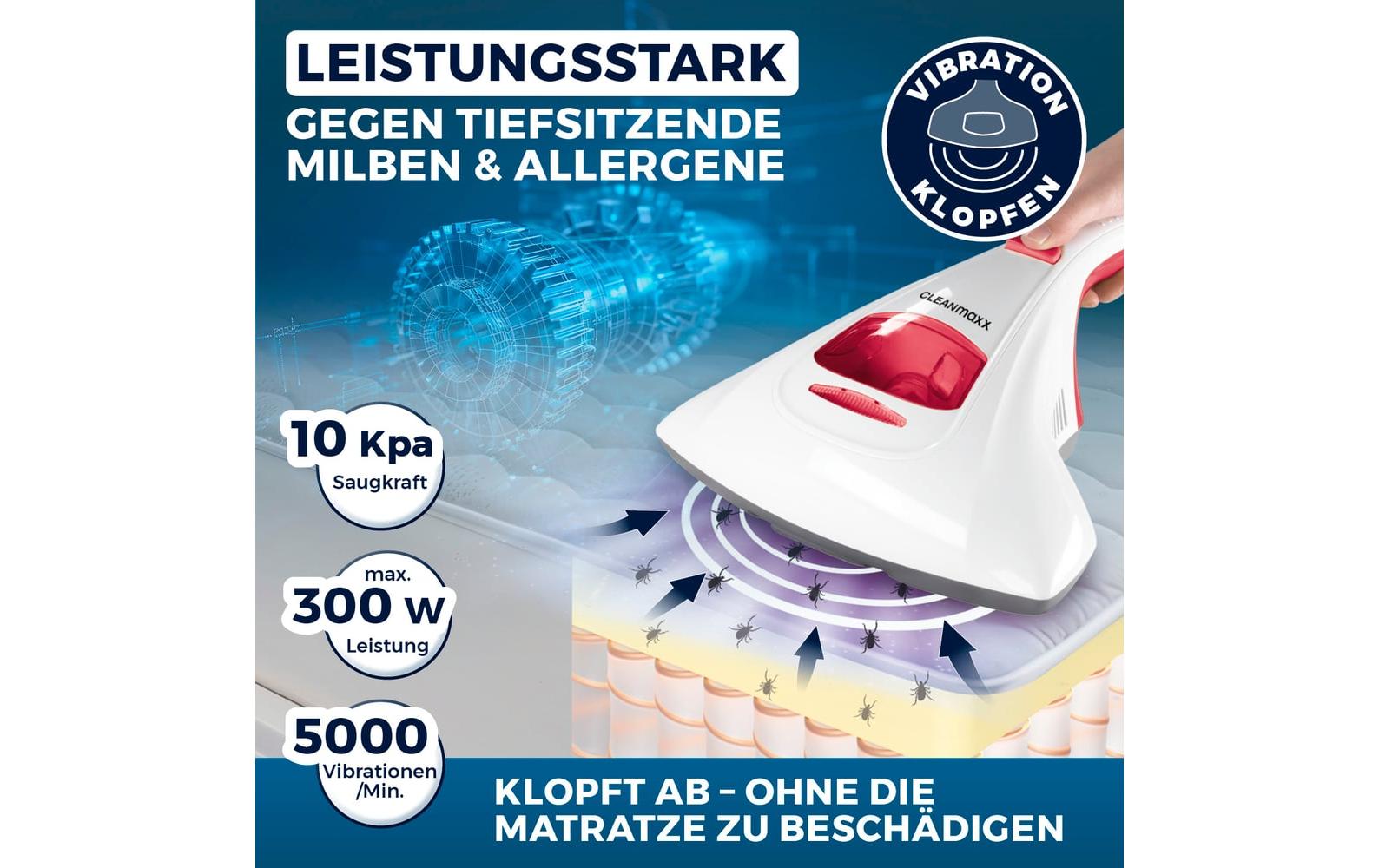 CLEANmaxx Milben-Handstaubsauger mit UV-C-Licht 300W, Weiss/Rot