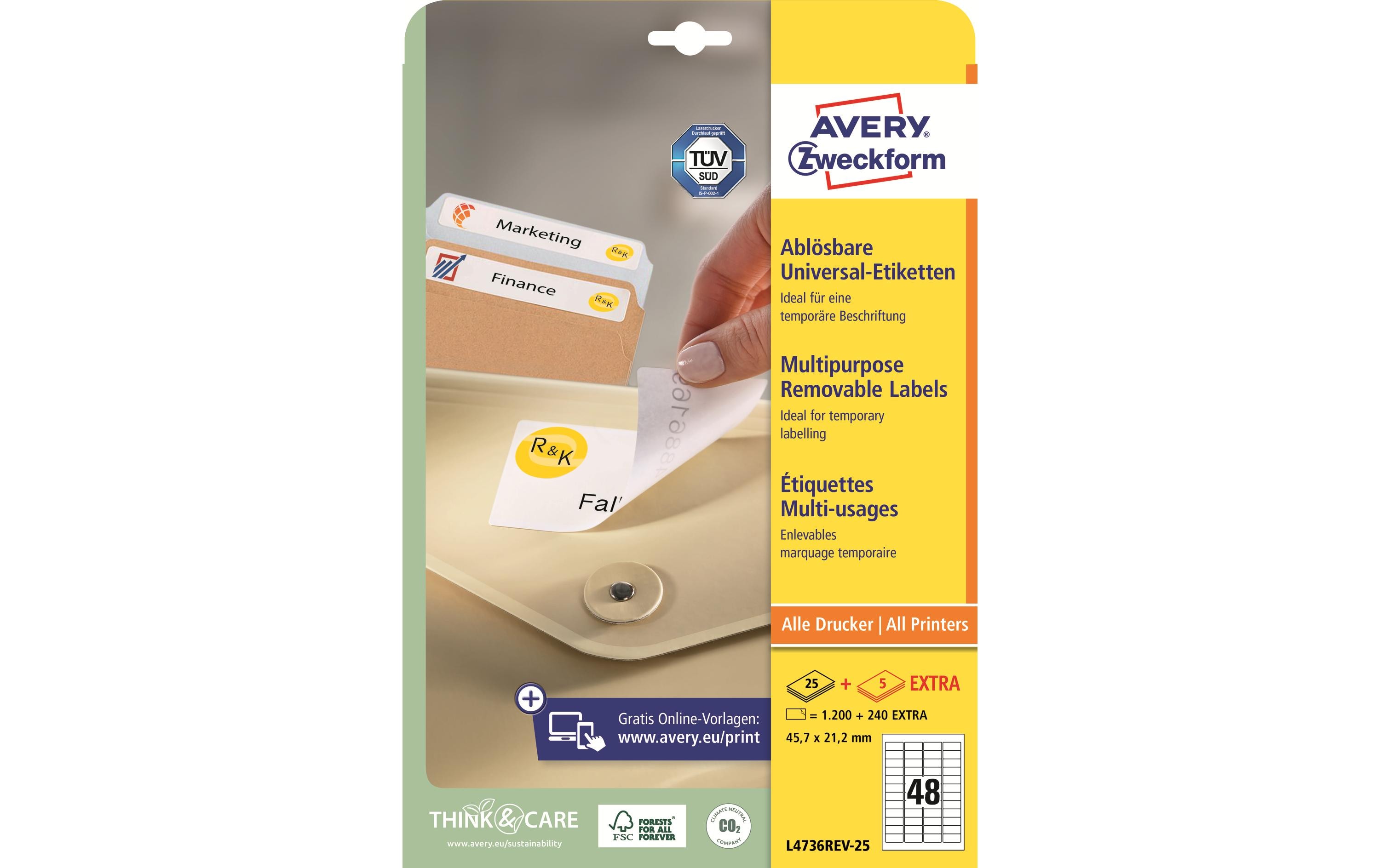 Avery Zweckform Mini-Etiketten Stick + Lift 45.7 x 21.2 mm, 25 Blatt