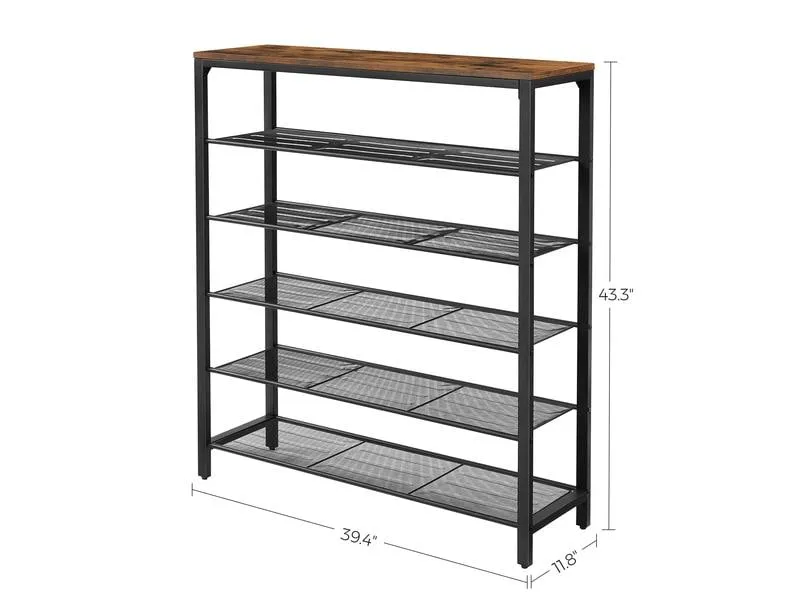 VASAGLE Schuhregal mit 5 Ablagen 100 x 110 cm, Braun/Schwarz