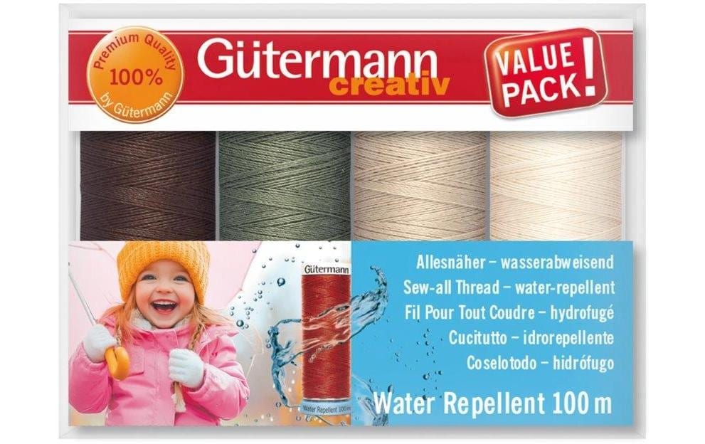 Gütermann Nähgarn-Set Water Repellent 4 Stück, Beige/Braun/Grün/Weiss