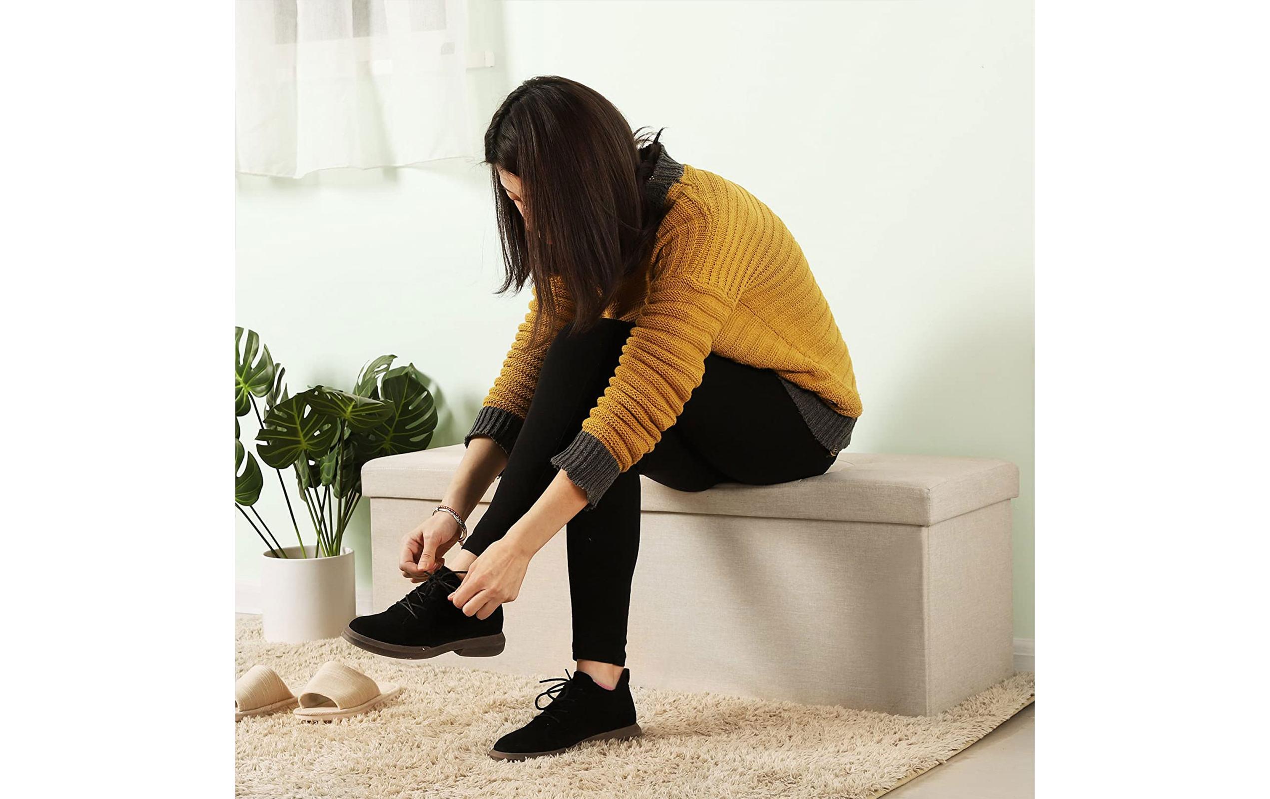 Songmics Sitztruhe Ottomane mit Stauraum 110 x 38 cm, Beige