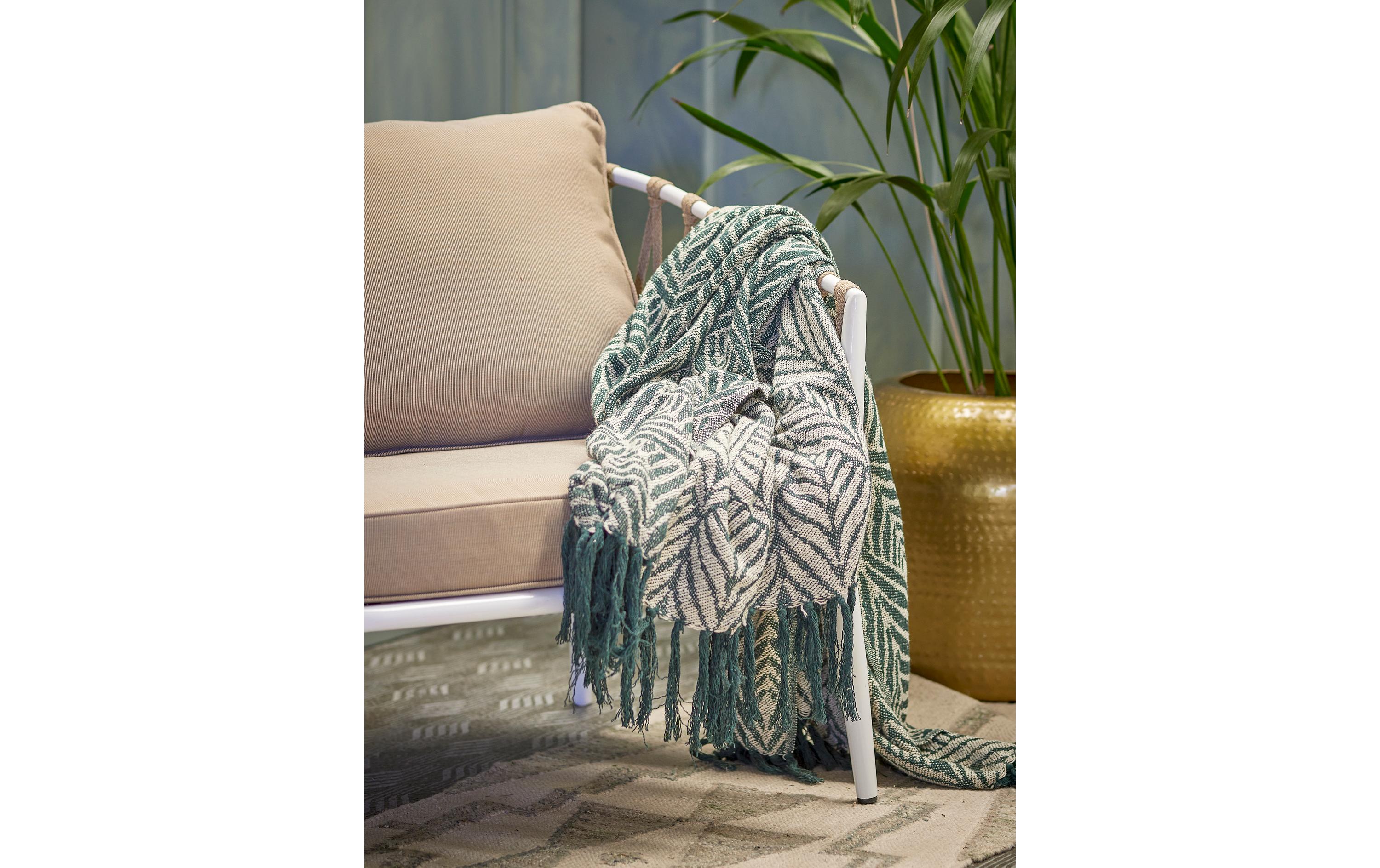 Bloomingville Decke Ugento 160 x 130 cm, Grün/Weiss