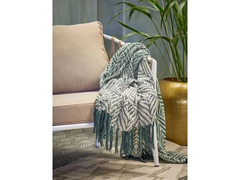 Bloomingville Decke Ugento 160 x 130 cm, Grün/Weiss