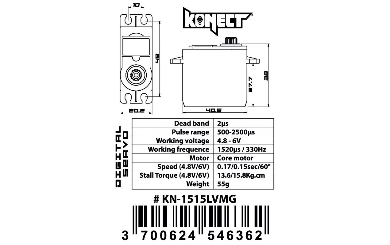 Konect Standard Servo 1515LVMG 15.8 kg, 0.15 s, Digital