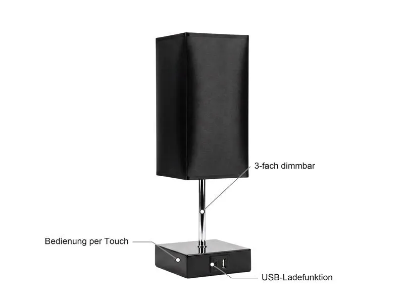 COCON Tischleuchte mit USB-Ladefunktion Notta, Schwarz