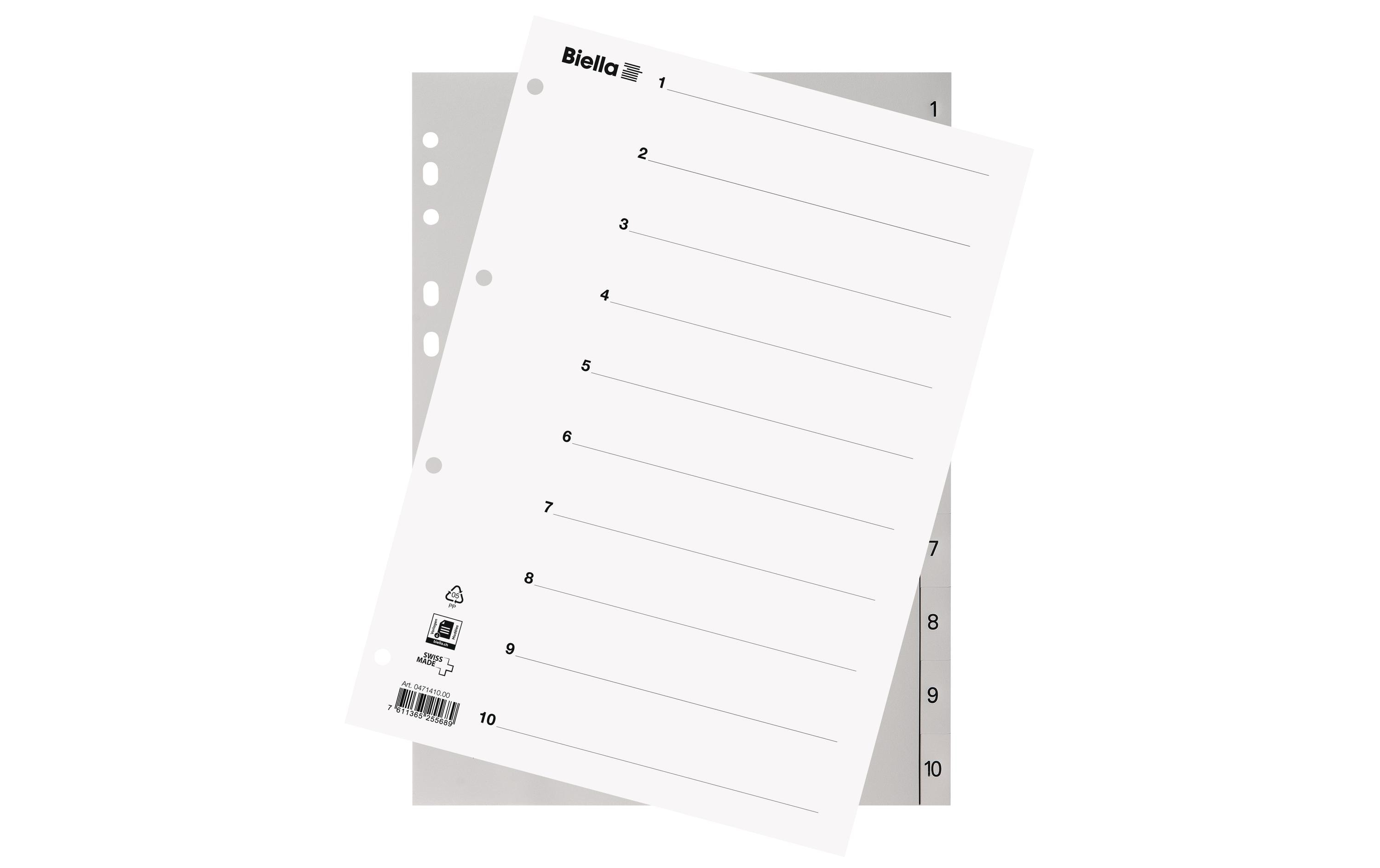 Biella Register A4 1-10 Grau mit Indexblatt