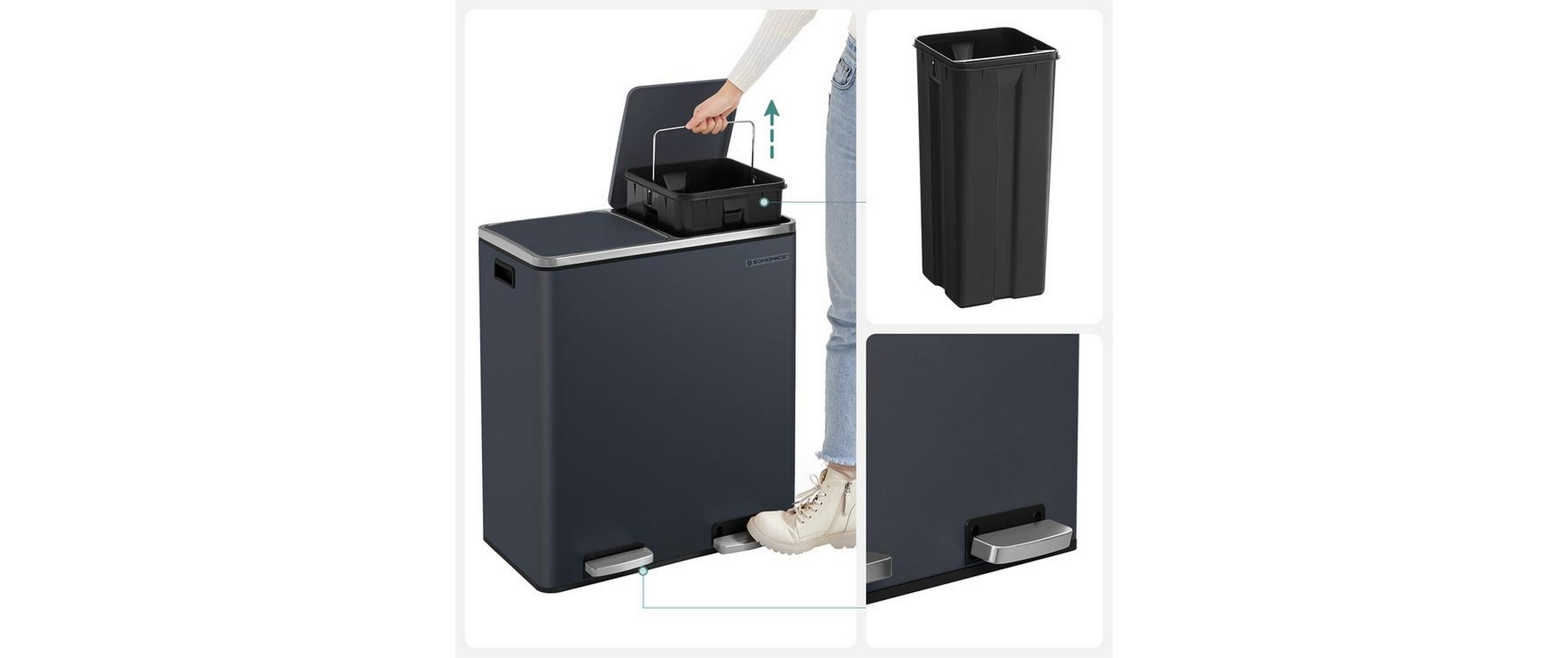 Songmics Abfalleimer 60 l, Grau