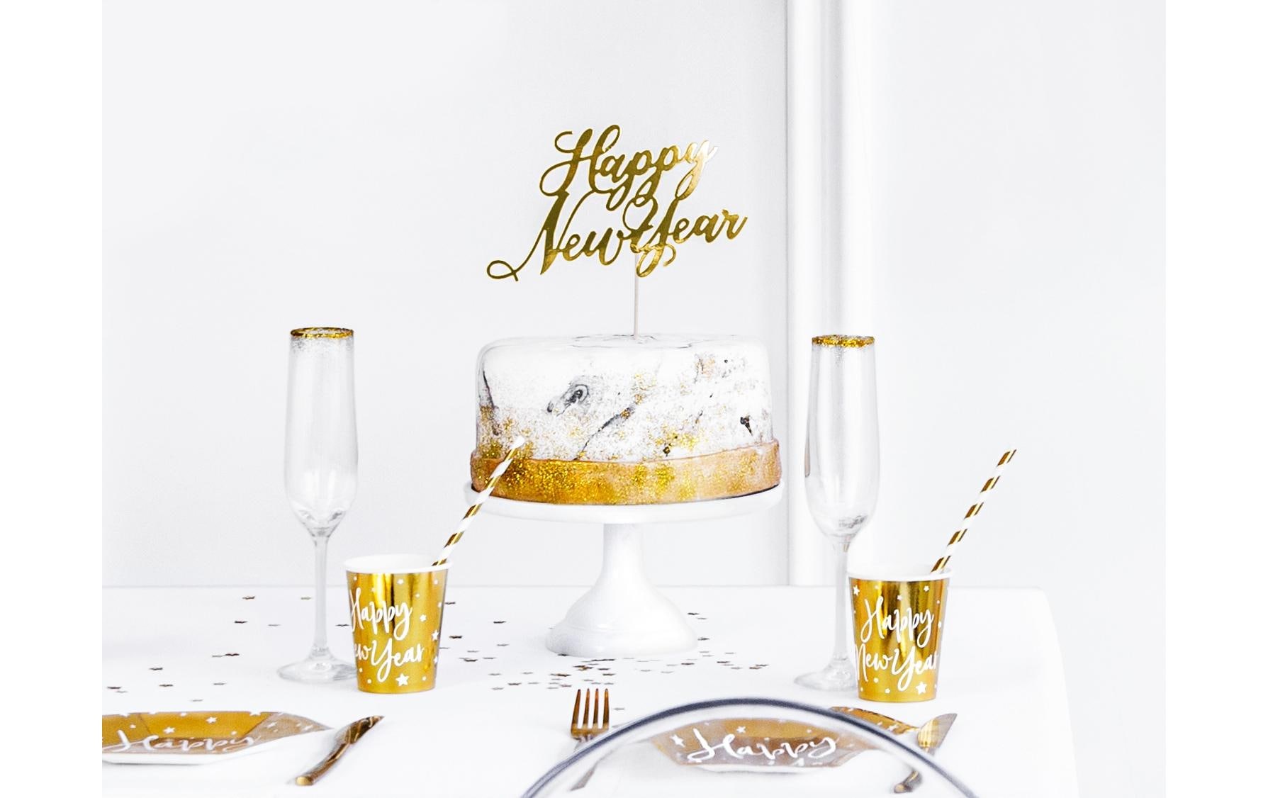 Partydeco Kuchen-Topper Happy New Year 1 Stück, Gold
