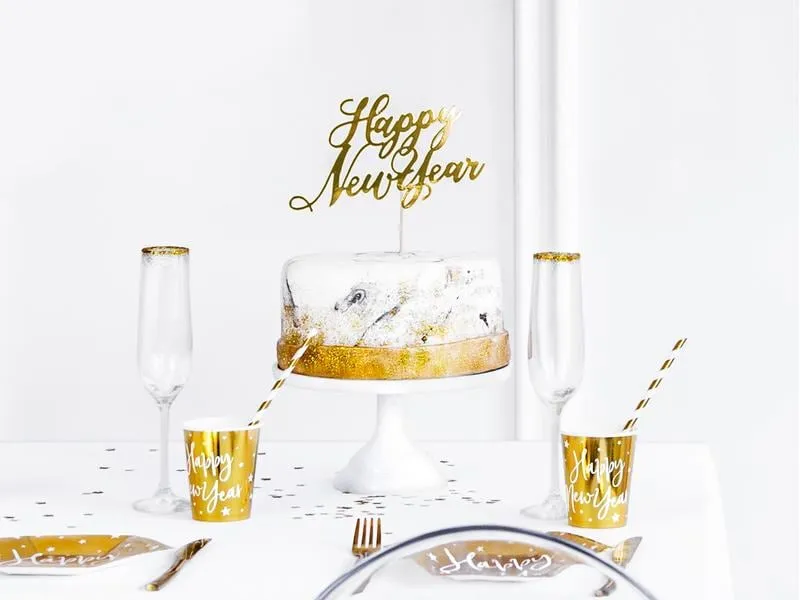 Partydeco Kuchen-Topper Happy New Year 1 Stück, Gold Partydeco Kuchen-Topper Happy New Year 1 Stück, Gold