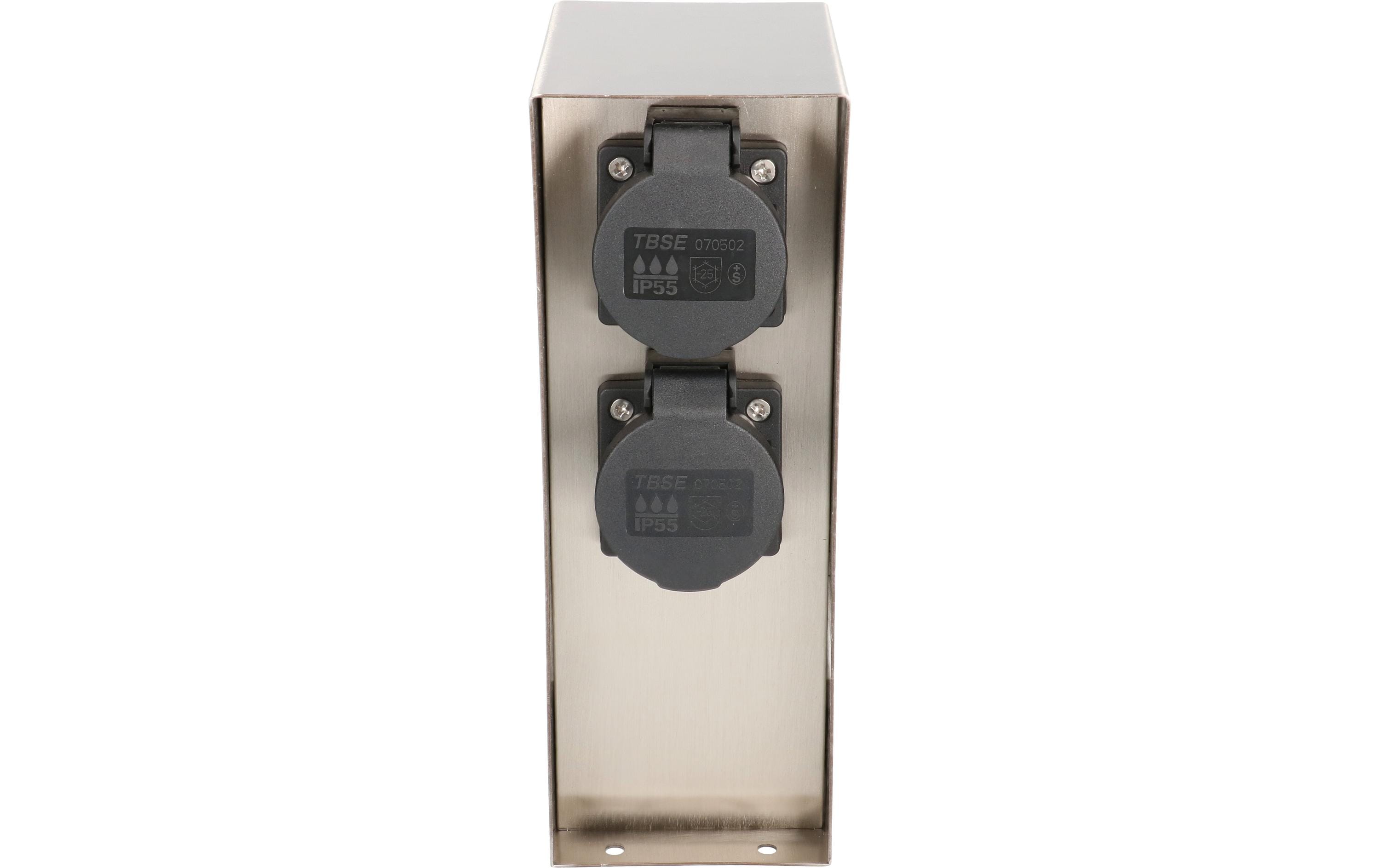 Max Hauri Gartensteckdosensäule 2x T13 IP55, Zeitschaltuhr, Edelstahl Max Hauri Gartensteckdosensäule 2x T13 IP55, Zeitschaltuhr, Edelstahl