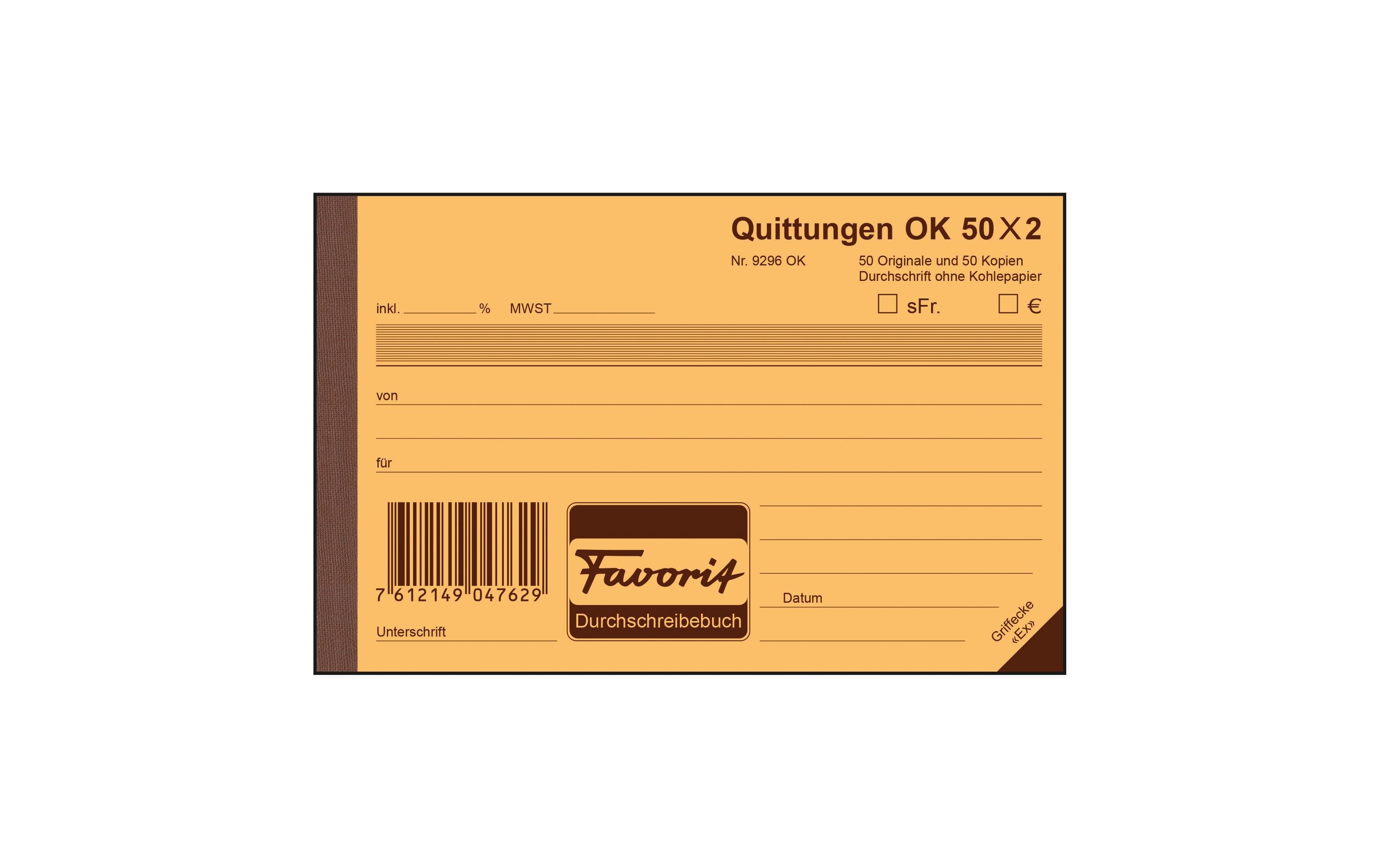 Favorit Durchschreibebuch A6 Quittungen, 50 x 2 Blatt