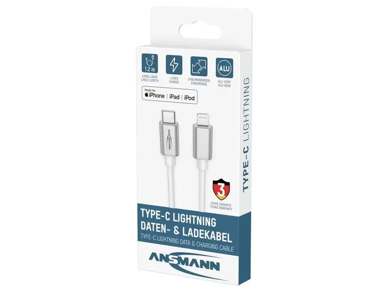 Ansmann Type C / Lightning USB Daten- und Ladekabel 120 cm